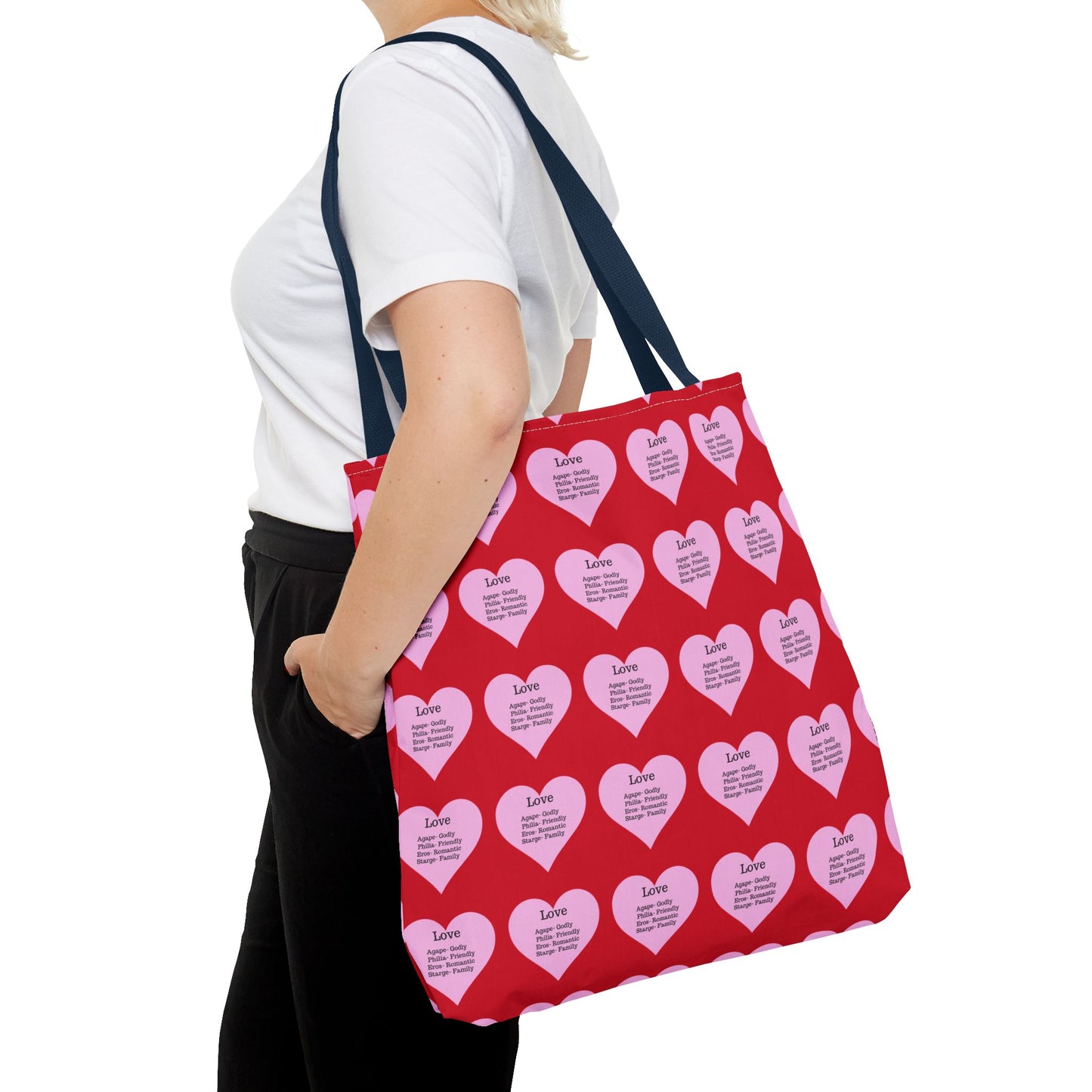 Pink Hearts Tote Bag (Dark red)