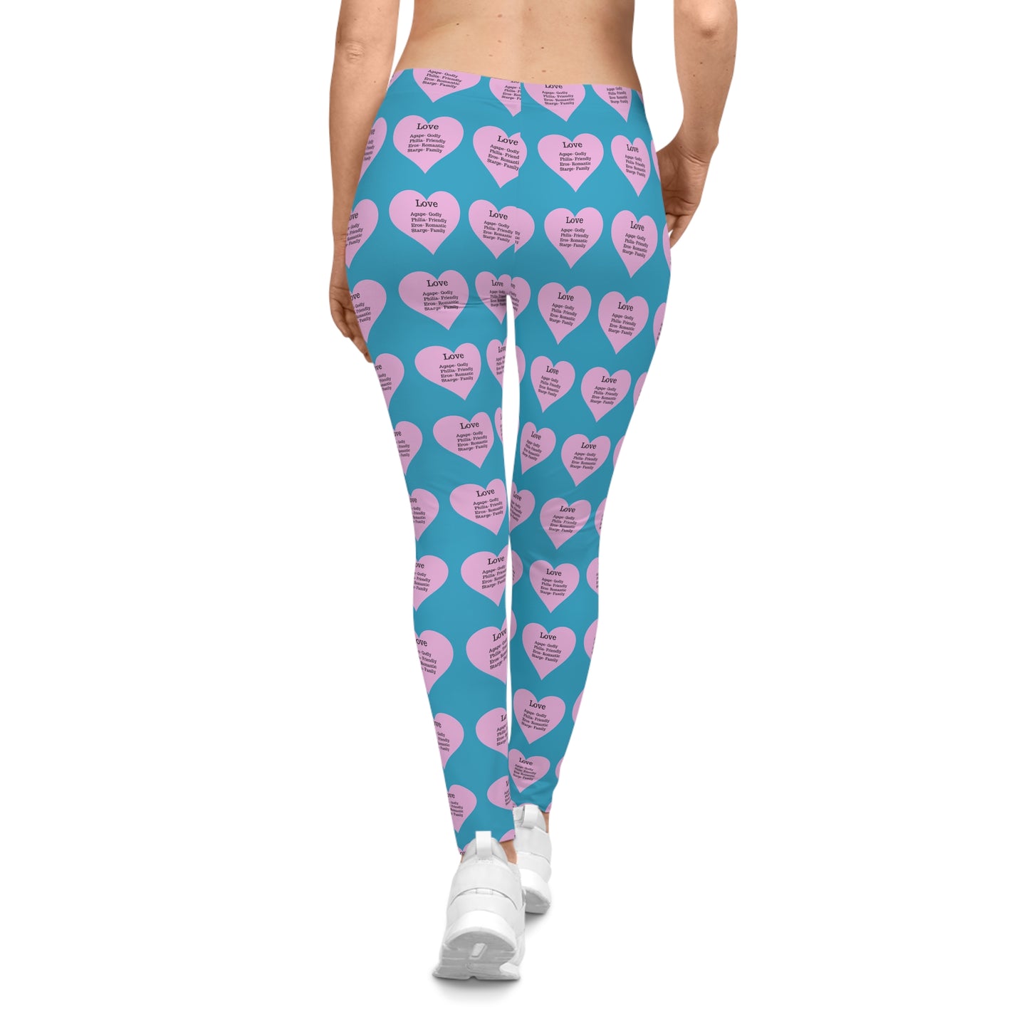 Playful Pink Heart Print Women's Casual Leggings (Turquoise)