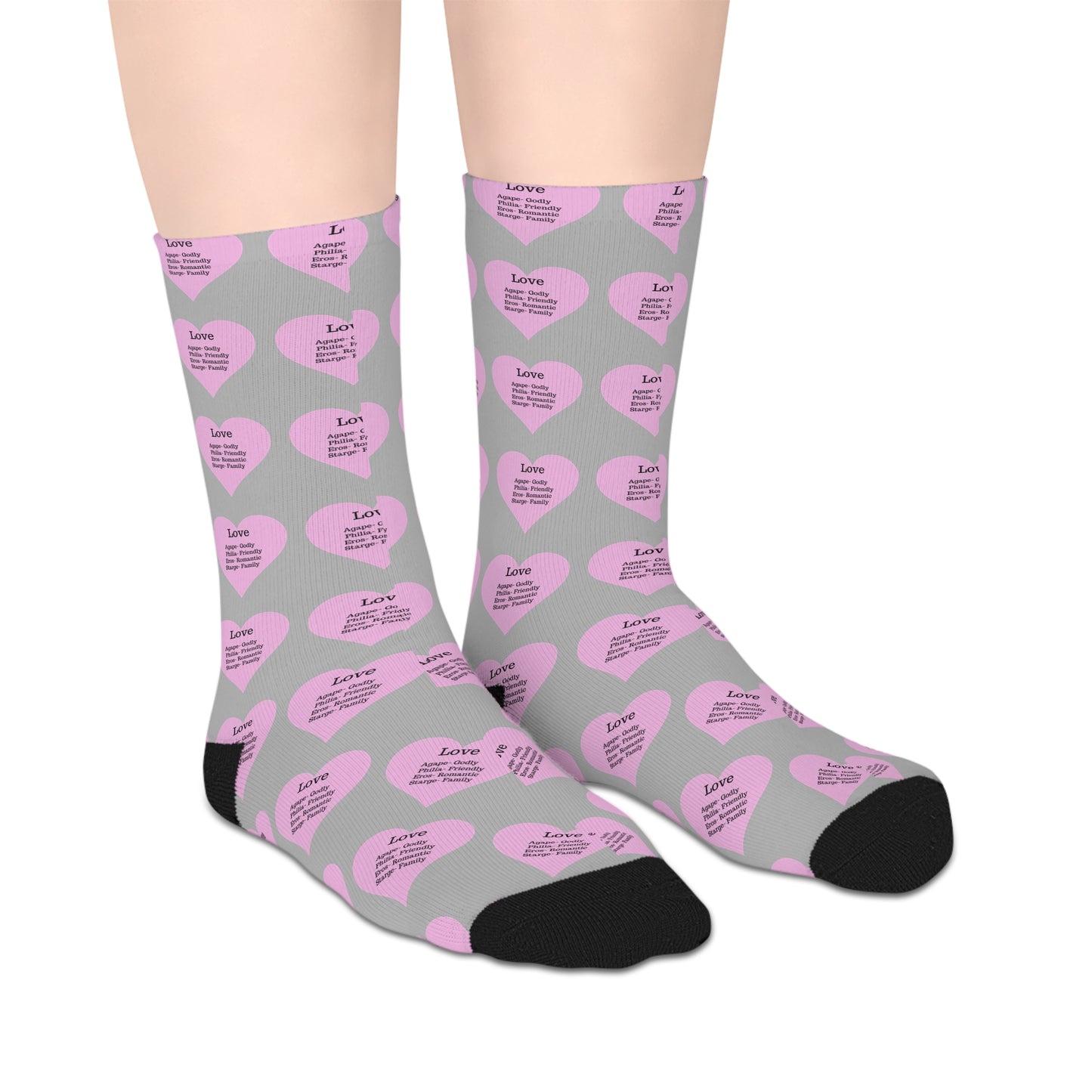 The Love Hearts Mid-Length Socks (Light grey)