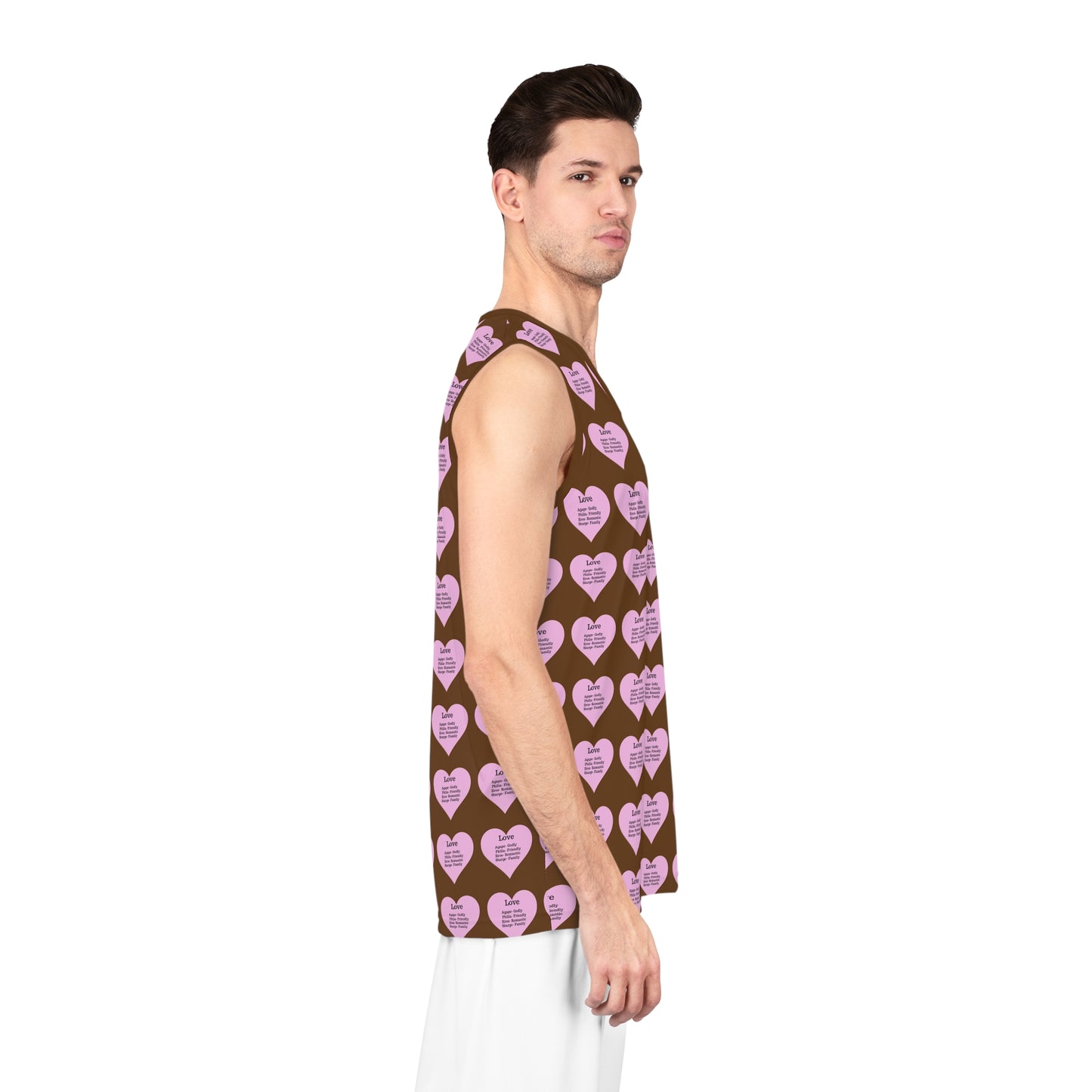 Love Heart All-Over-Print Basketball Jersey (Brown)