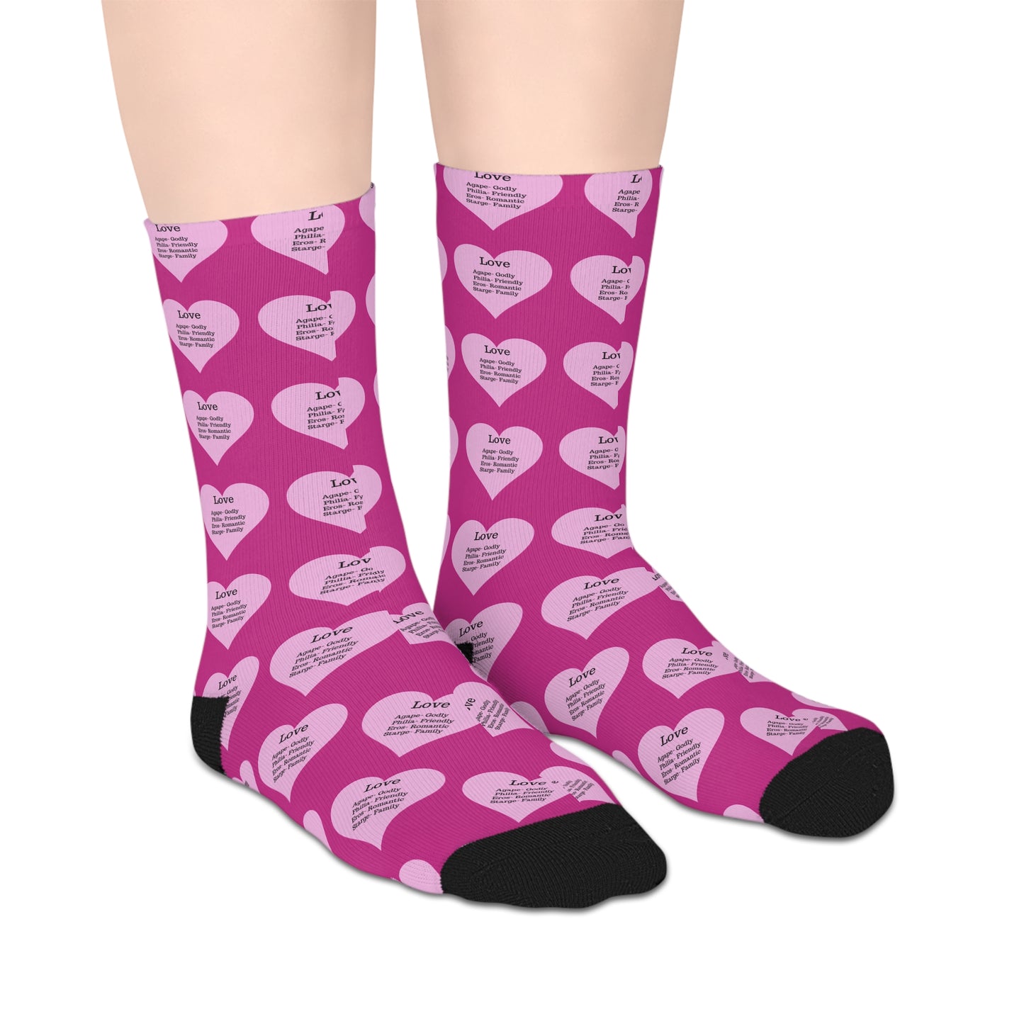 The Love Hearts Mid-Length Socks (Pink)