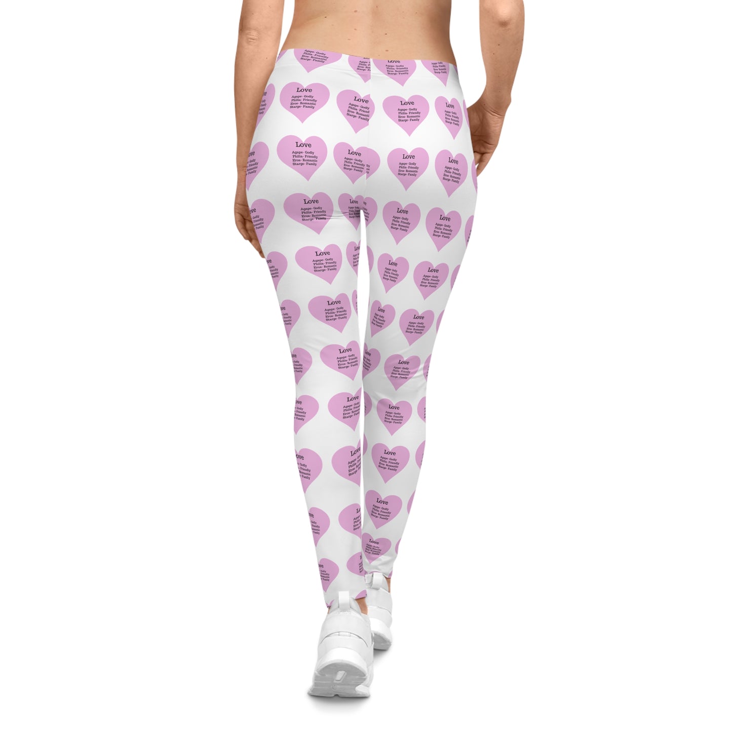 Playful Pink Heart Print Women's Casual Leggings (White)