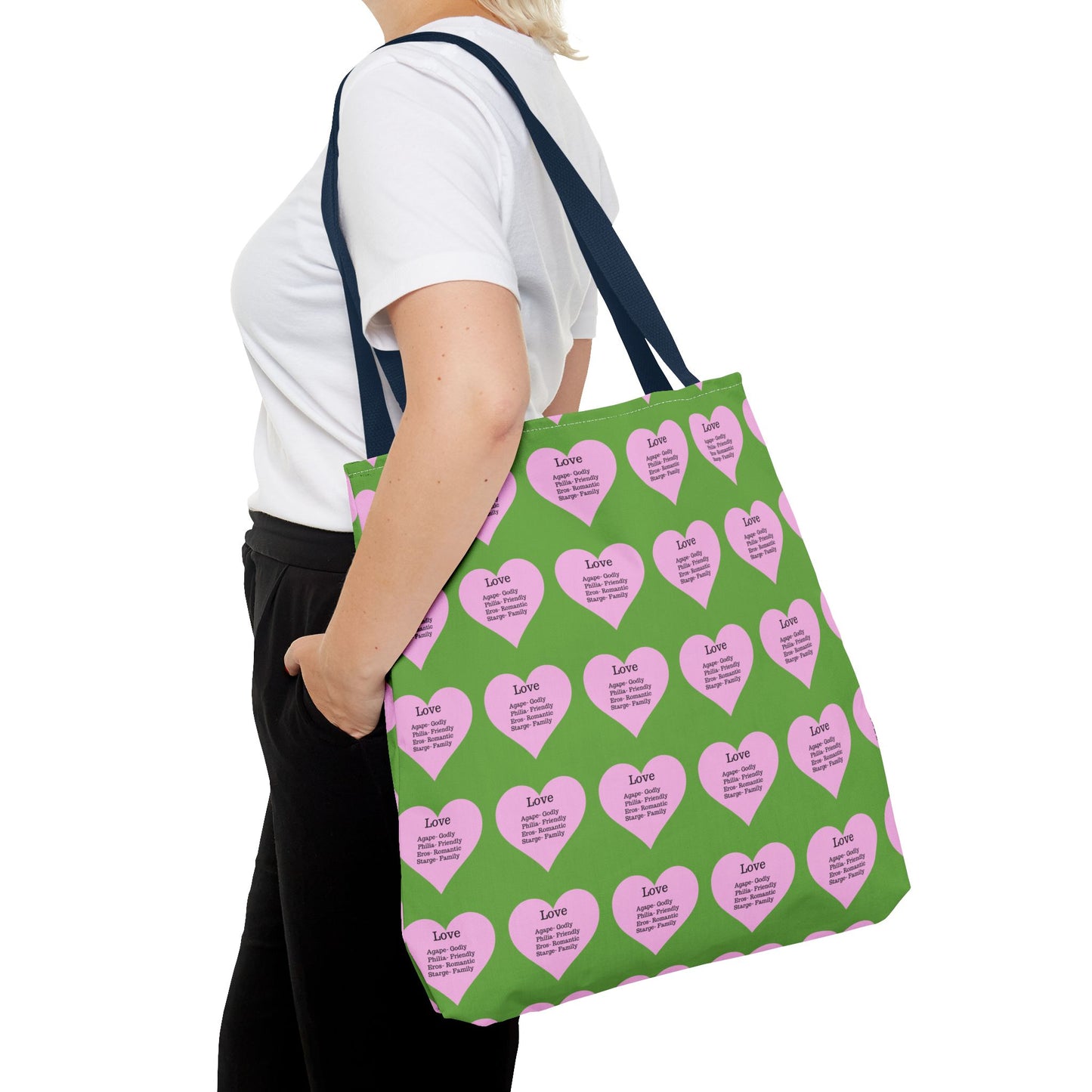 Pink Hearts Tote Bag (Green)