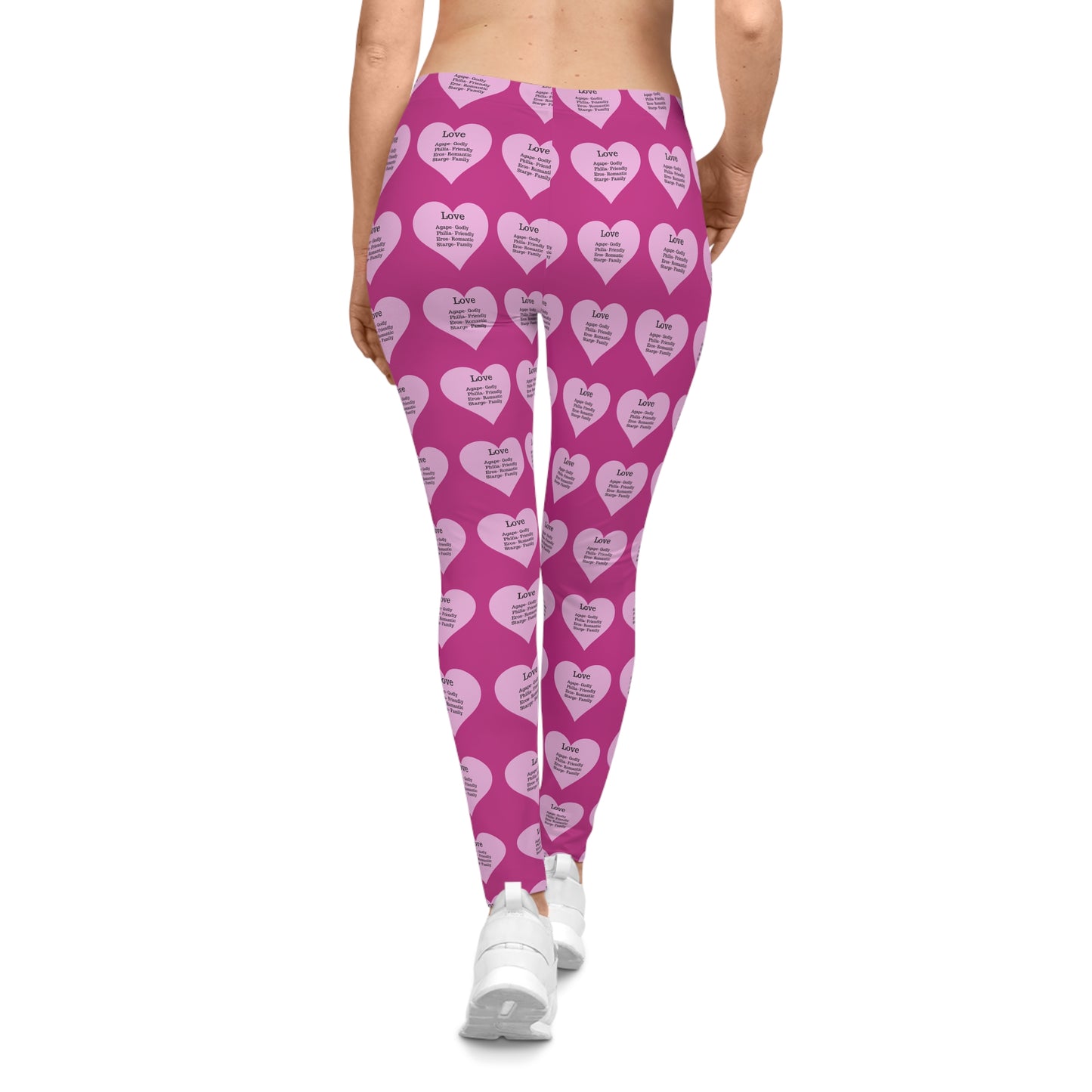 Playful Pink Heart Print Women's Casual Leggings (Pink)