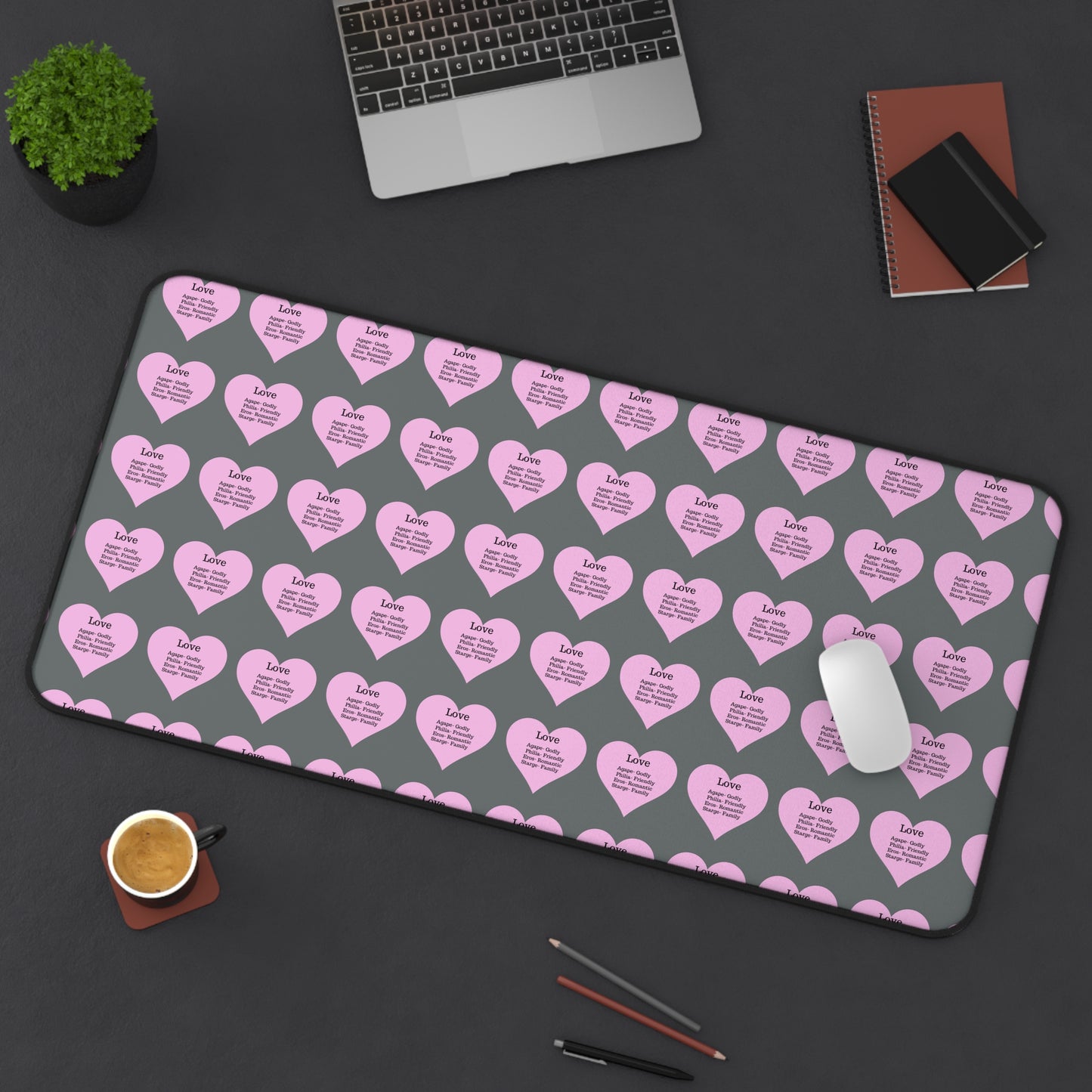 Love Hearts Desk Mat (Dark grey)