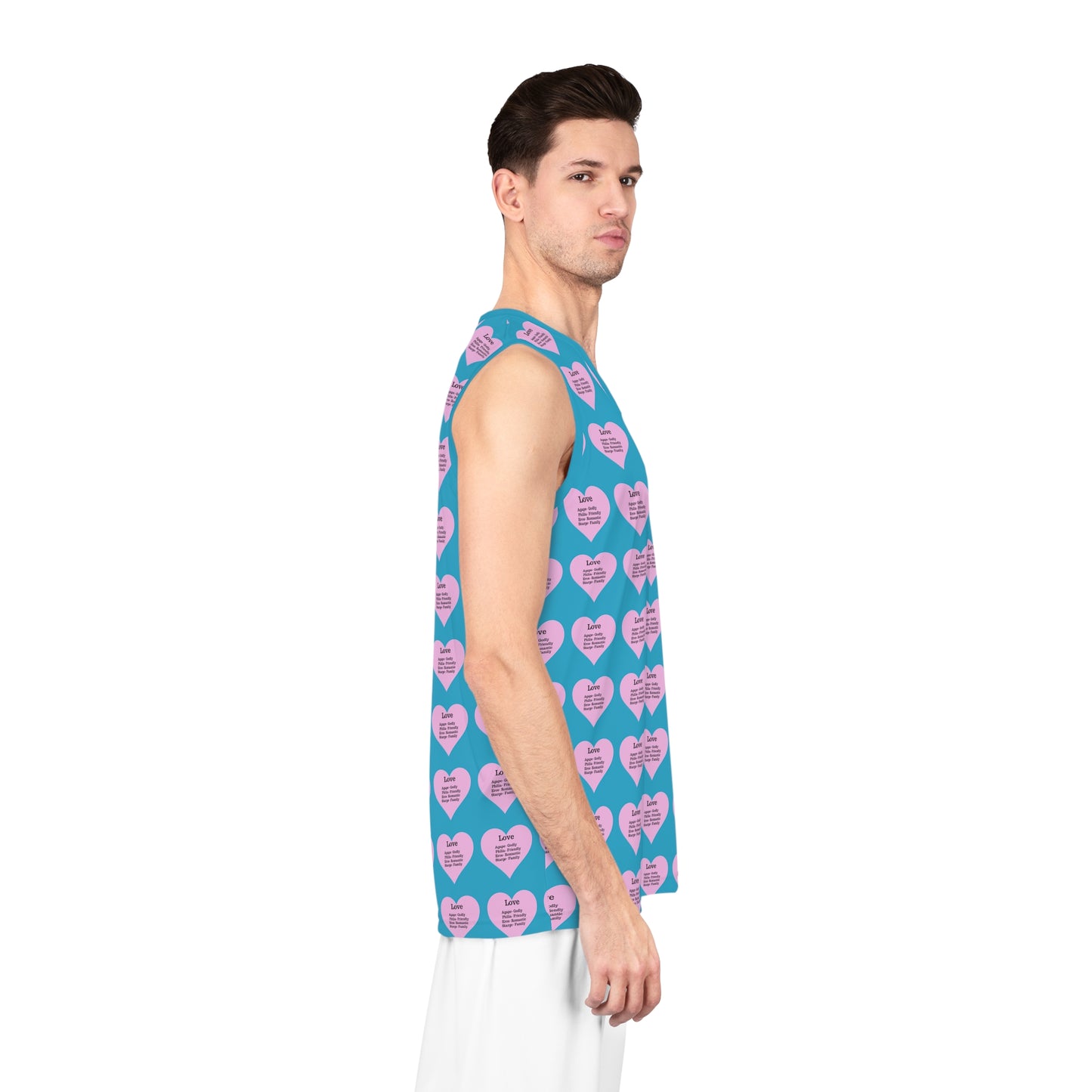 Love Heart All-Over-Print Basketball Jersey (Turquoise)