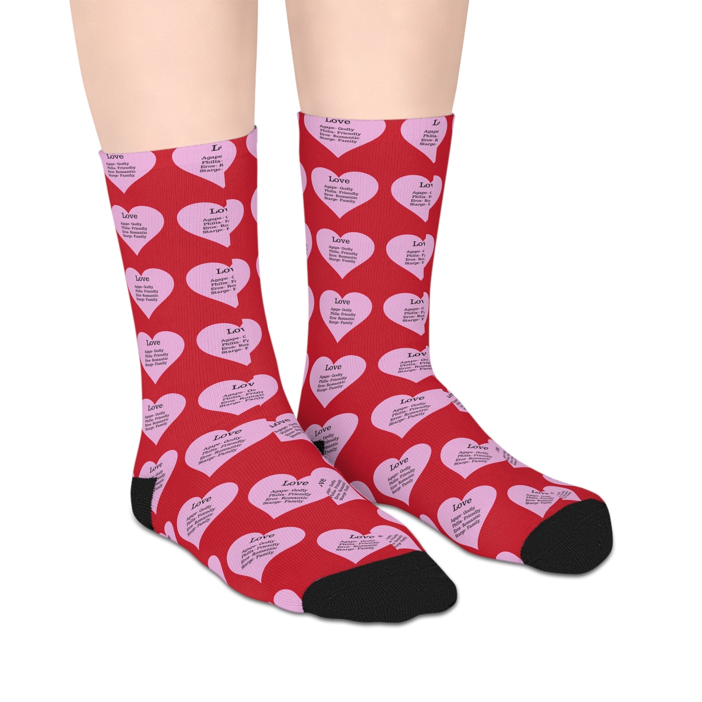 The Love Hearts Mid-Length Socks (Dark red)