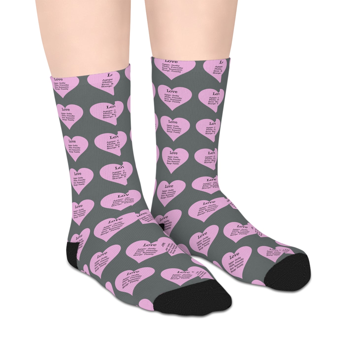 The Love Hearts Mid-Length Socks (Dark grey)