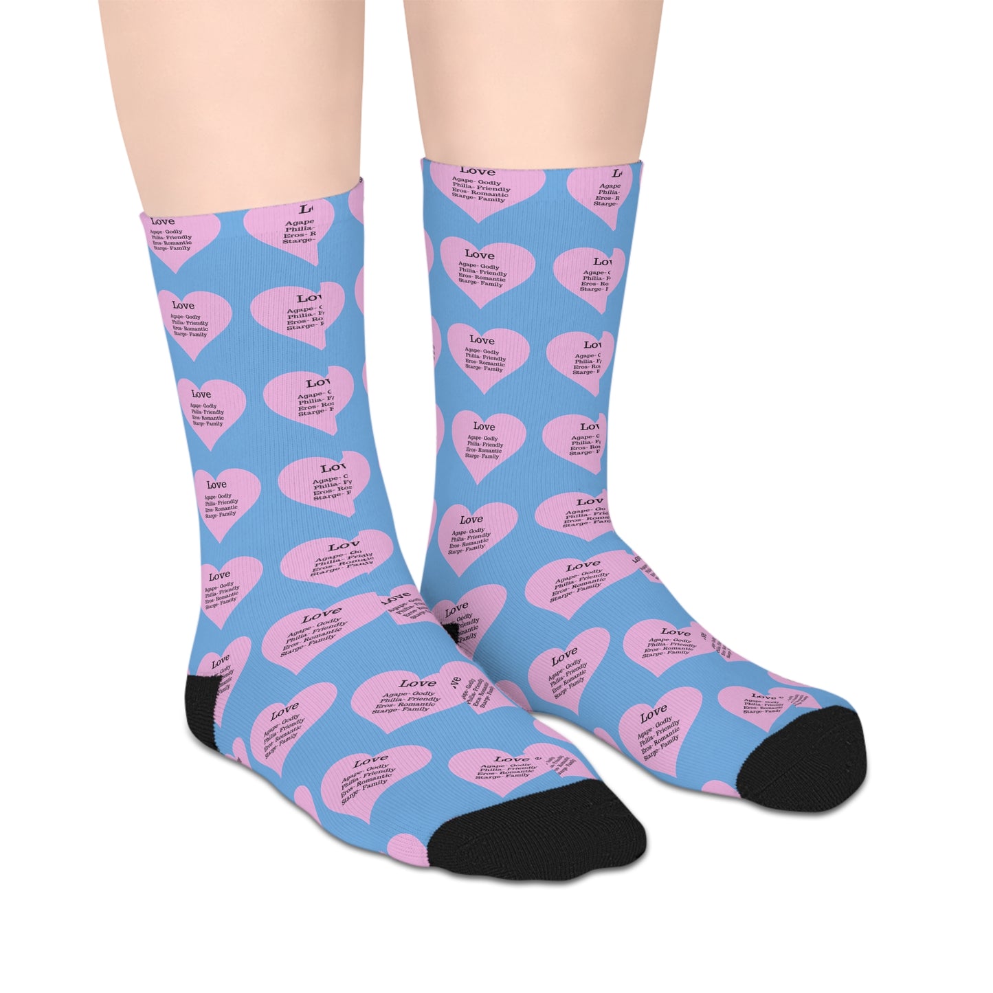 The Love Hearts Mid-Length Socks (Light blue)