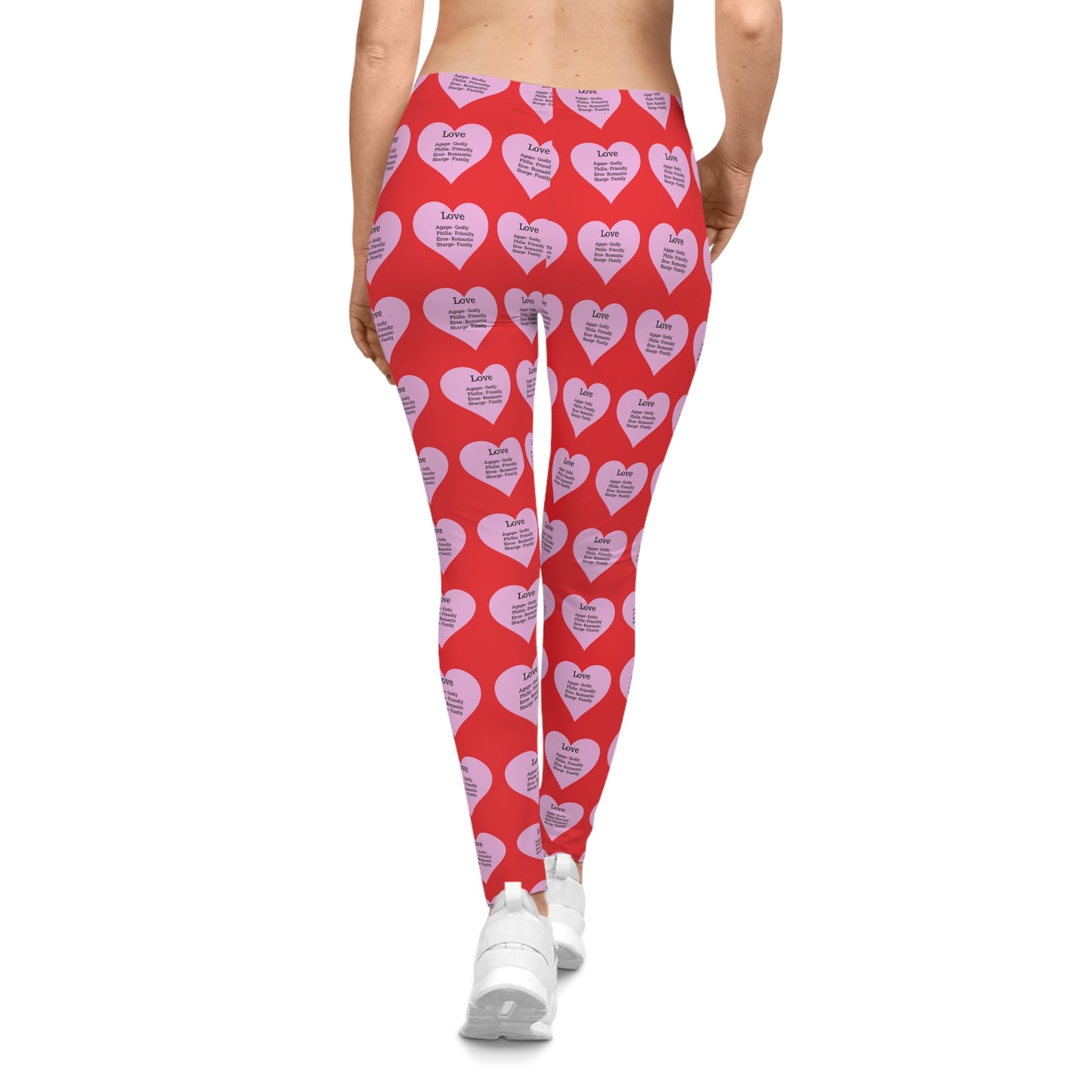 Playful Pink Heart Print Women's Casual Leggings (Red)