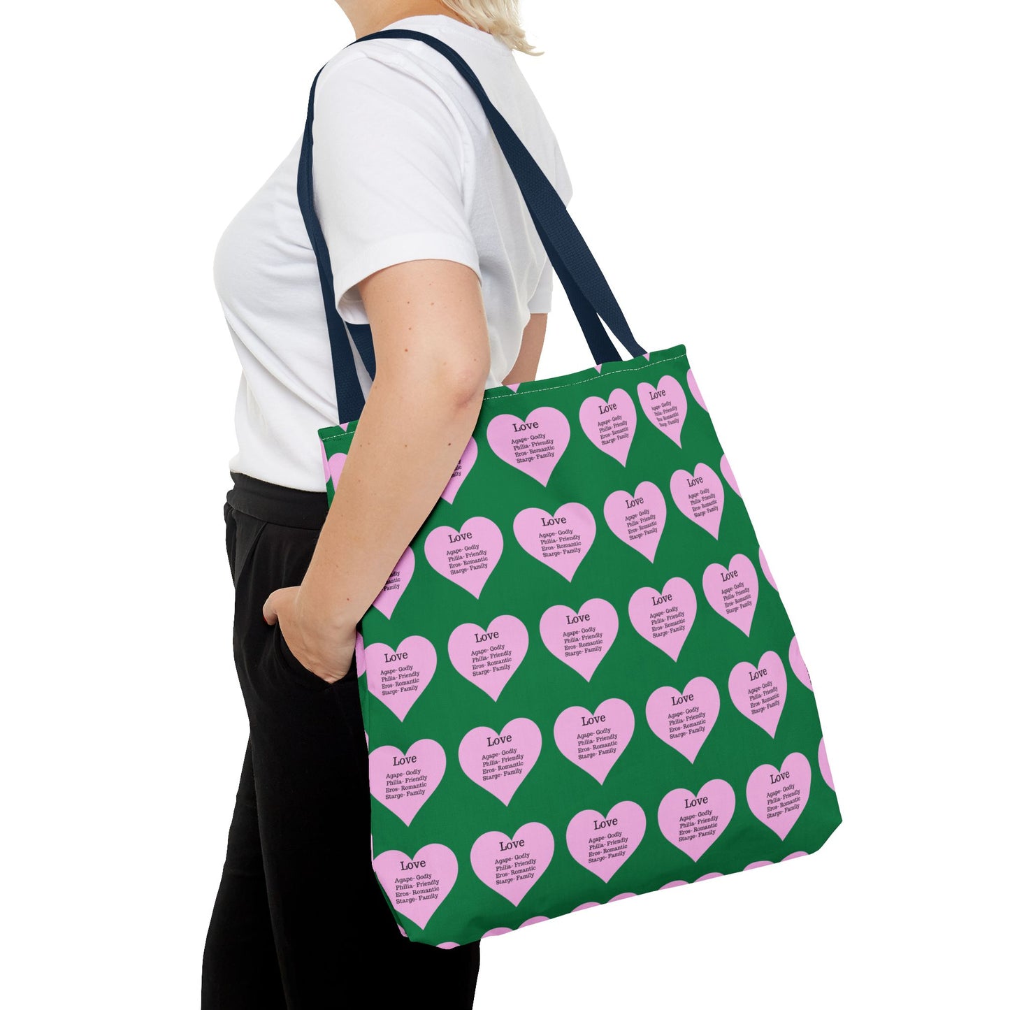 Pink Hearts Tote Bag (Dark green)
