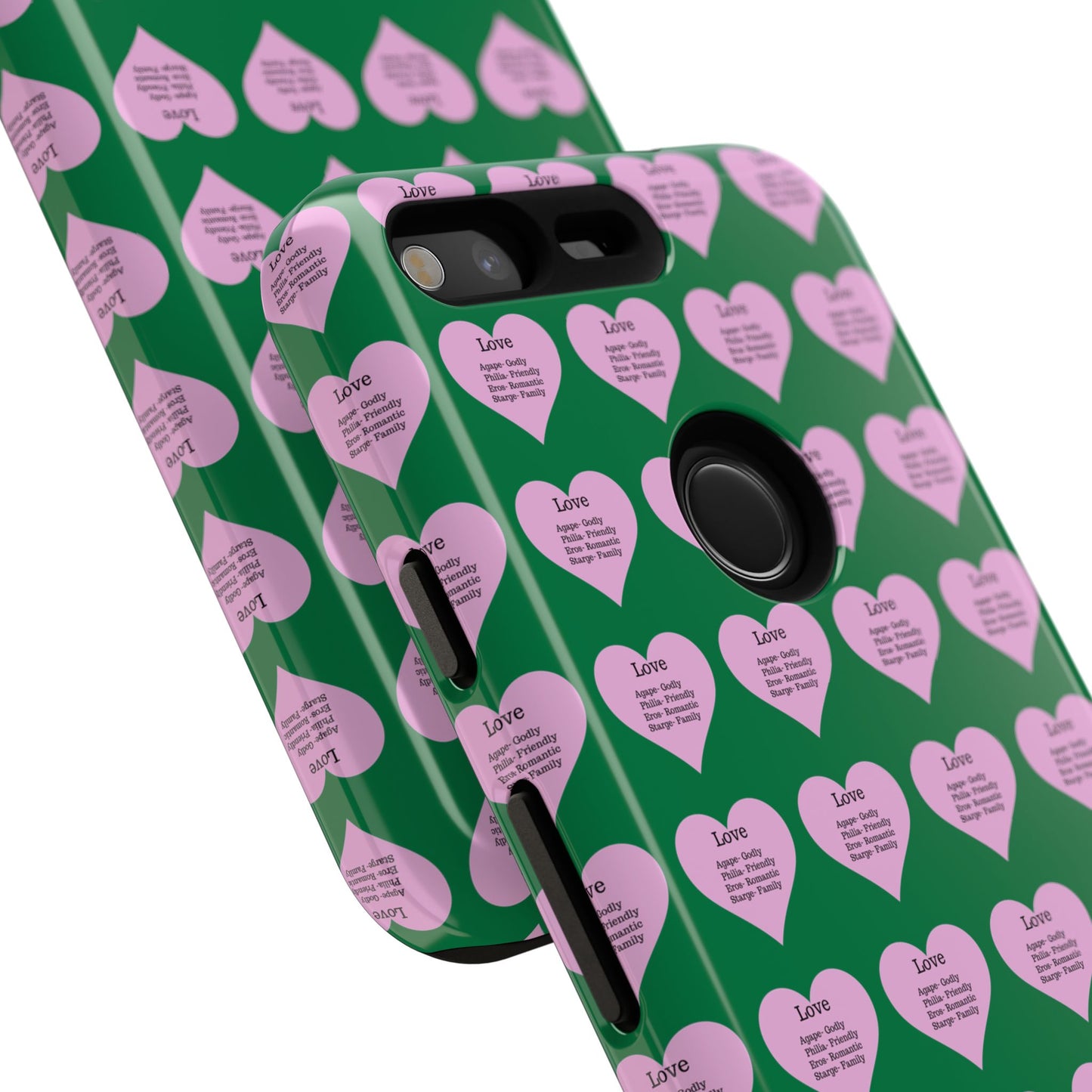 Hearts-A-Flutter Phone Case (iPhone, Google Pixel)(Dark green)
