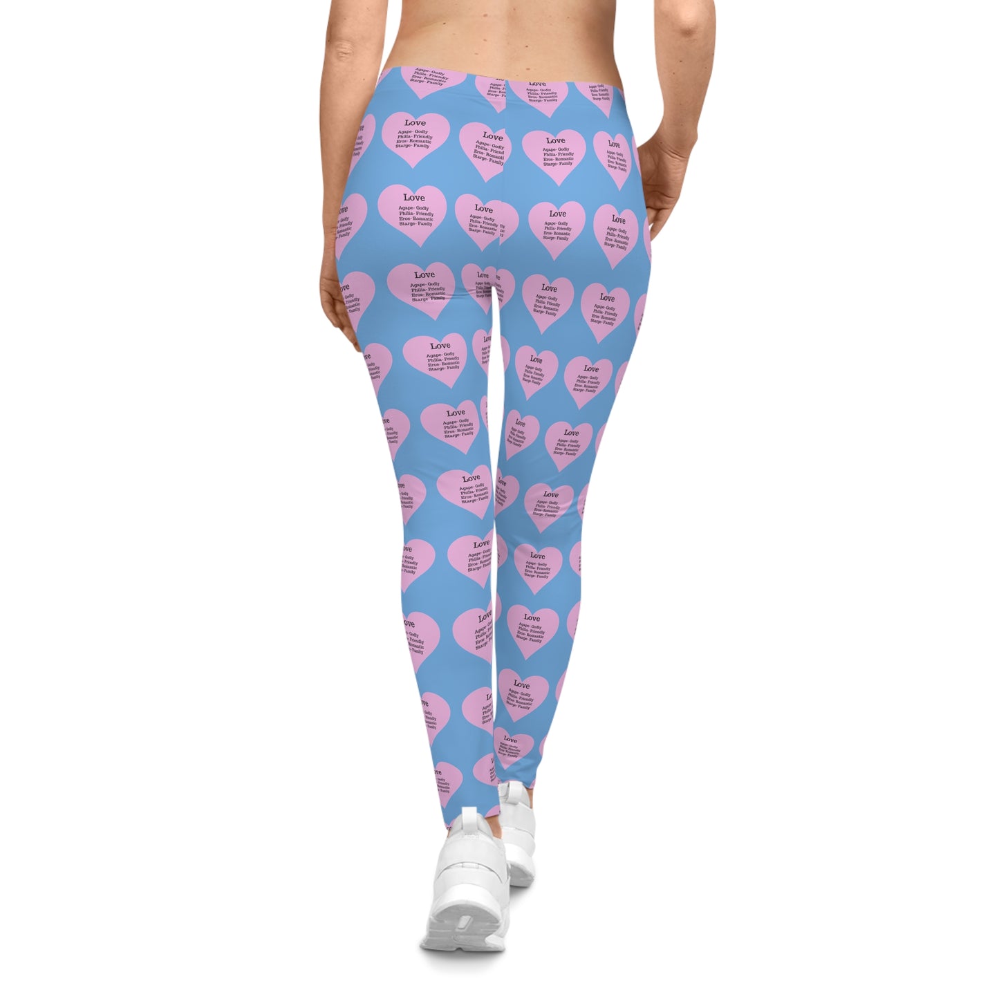 Playful Pink Heart Print Women's Casual Leggings (Light Blue)