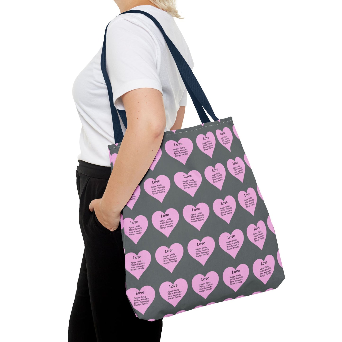 Pink Hearts Tote Bag (Dark grey)