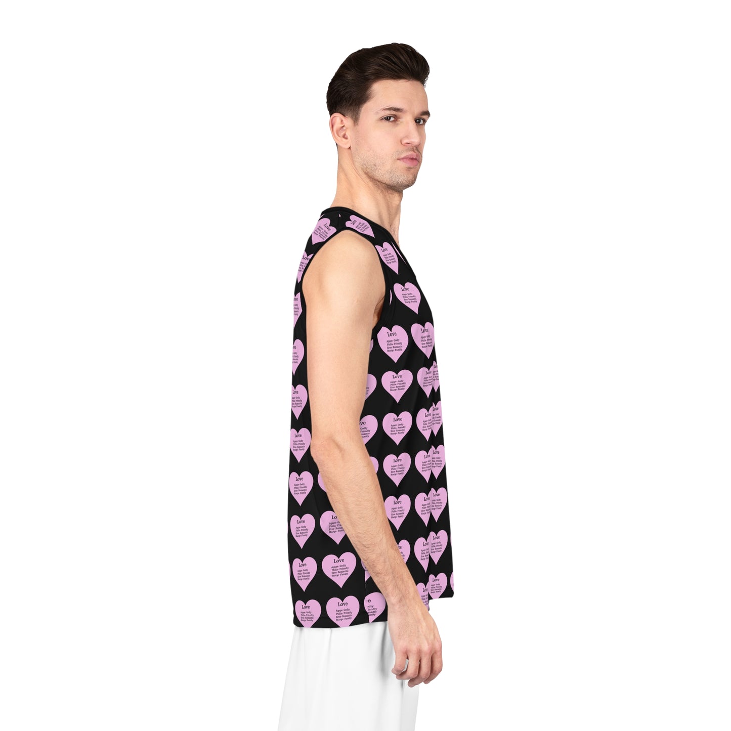 Love Heart All-Over-Print Basketball Jersey (Black)