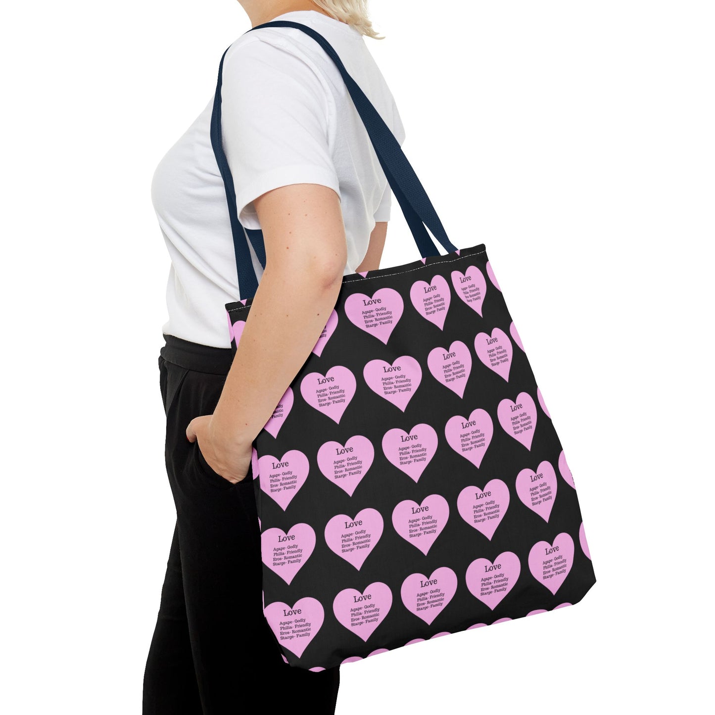 Pink Hearts Tote Bag (Black)
