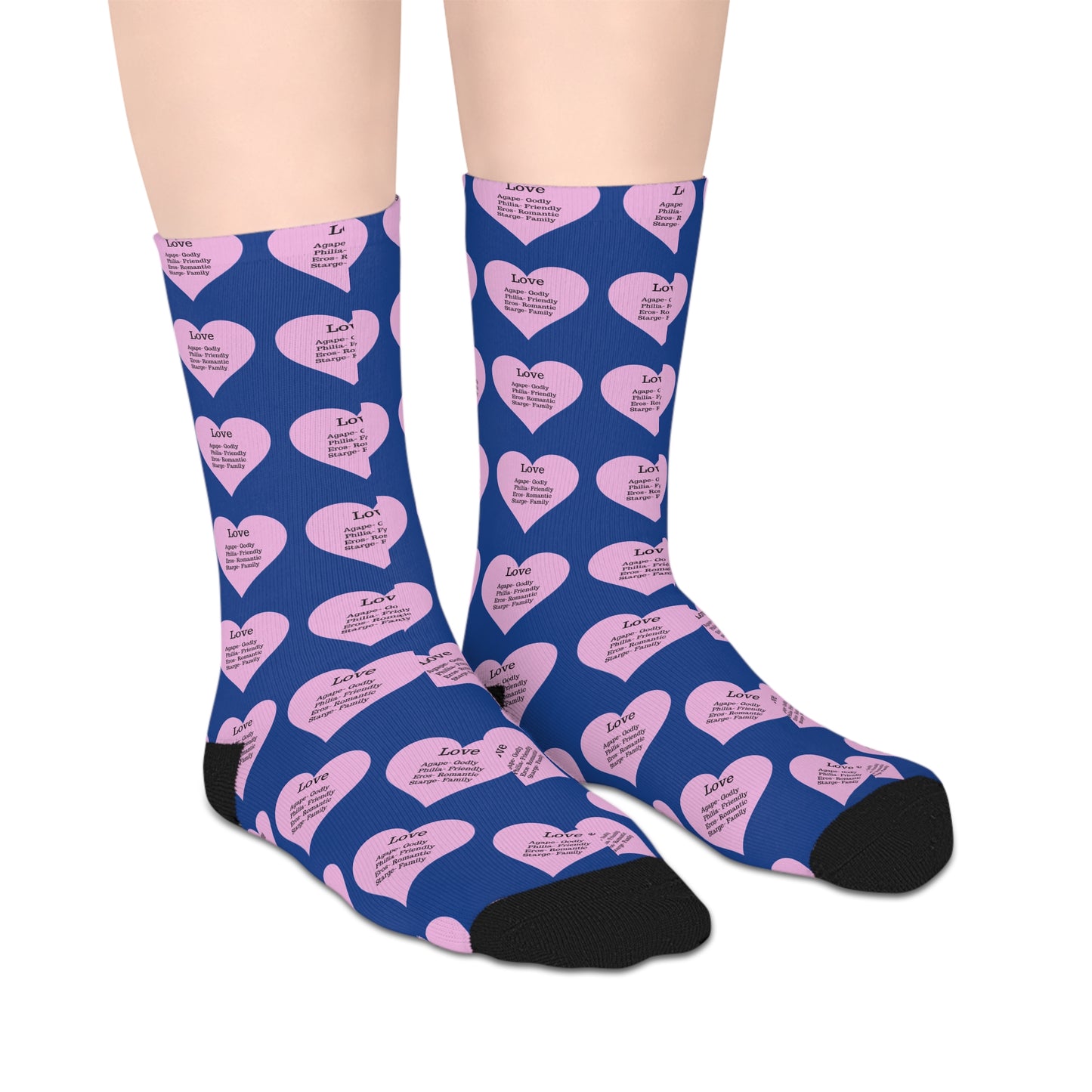 The Love Hearts Mid-Length Socks (Dark blue)