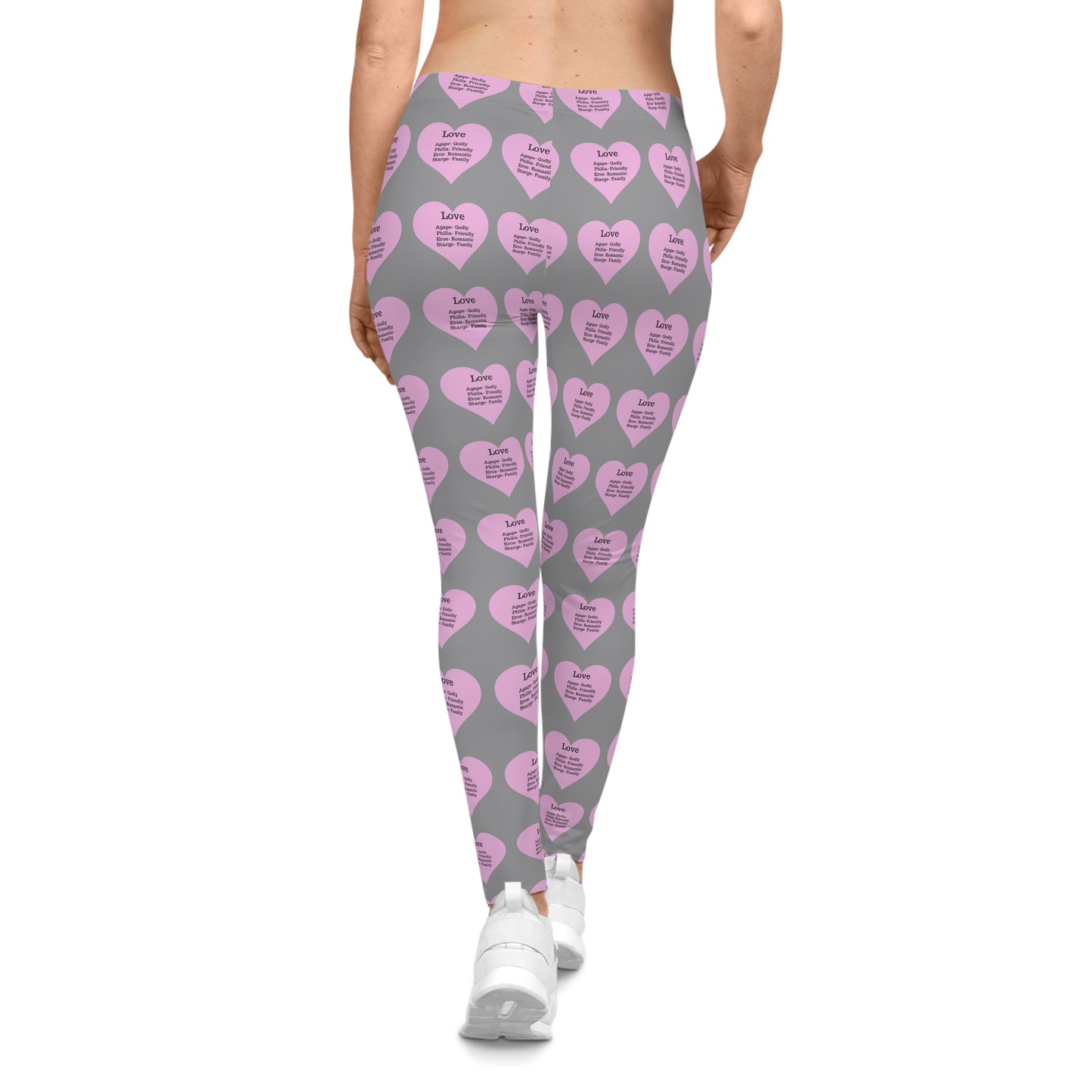 Playful Pink Heart Print Women's Casual Leggings (Grey)