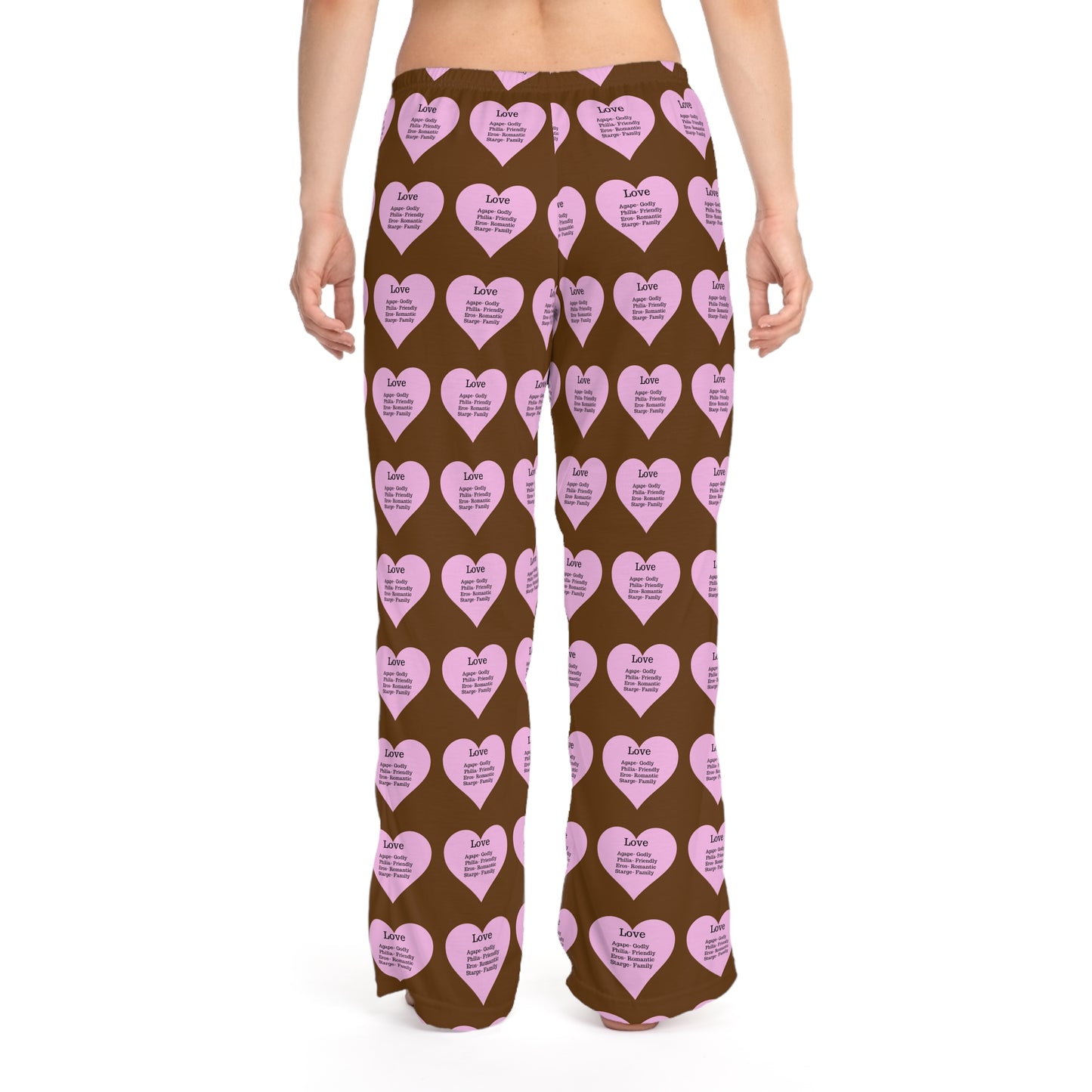 Cozy Heart Print Women's Pajama Pants (Brown)