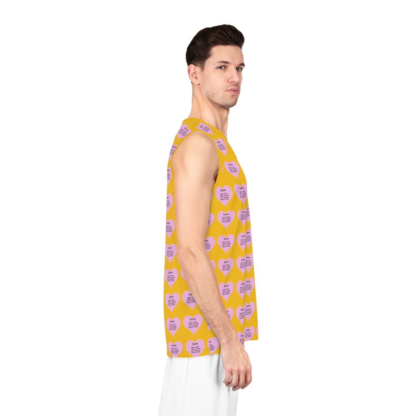 Love Heart All-Over-Print Basketball Jersey (Yellow)