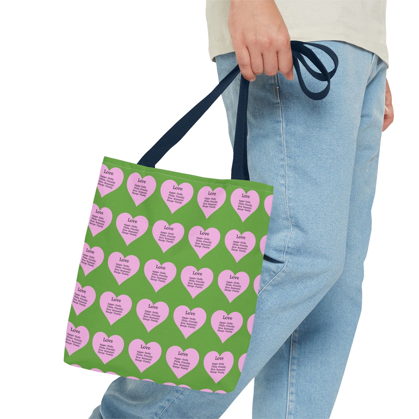Pink Hearts Tote Bag (Green)