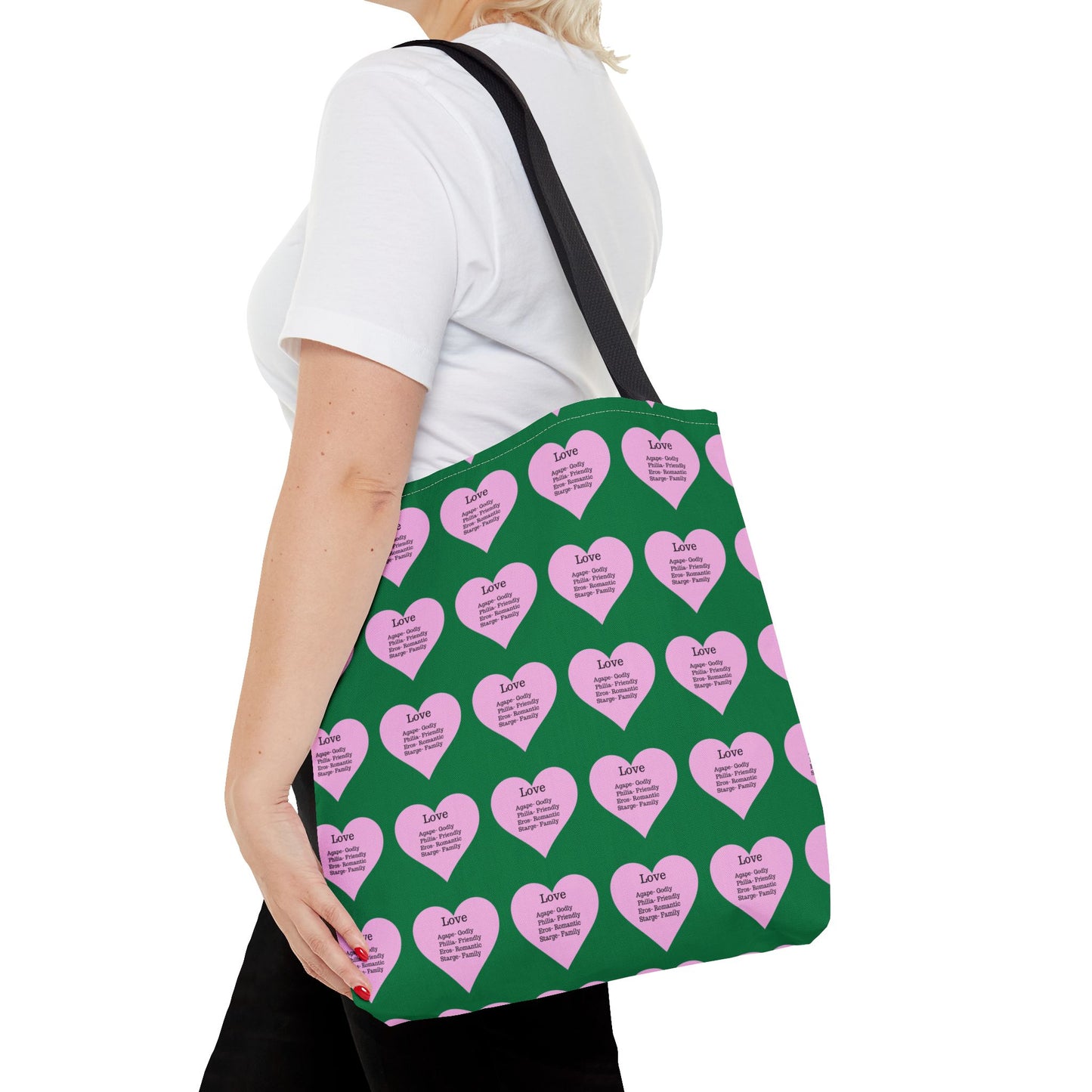 Pink Hearts Tote Bag (Dark green)