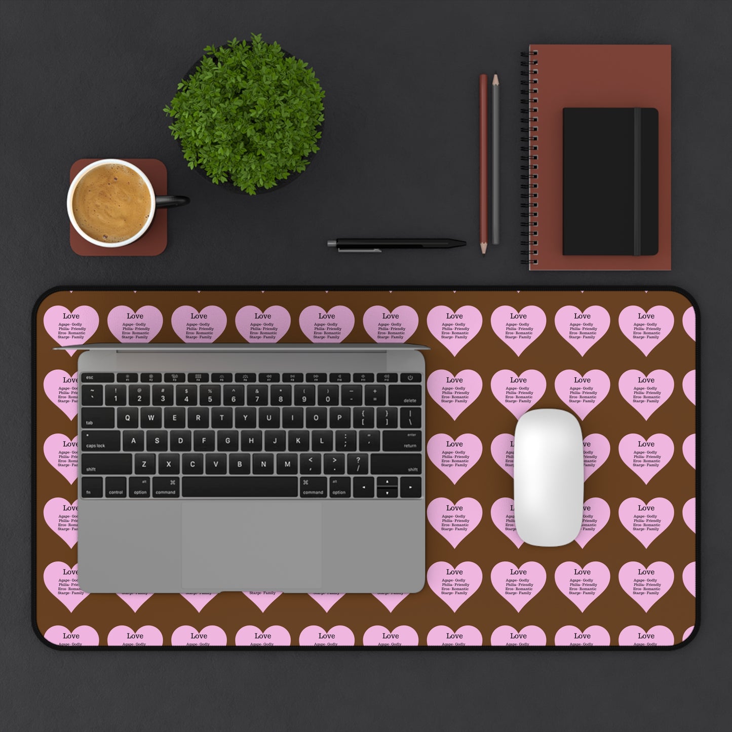 Love Hearts Desk Mat (Brown)
