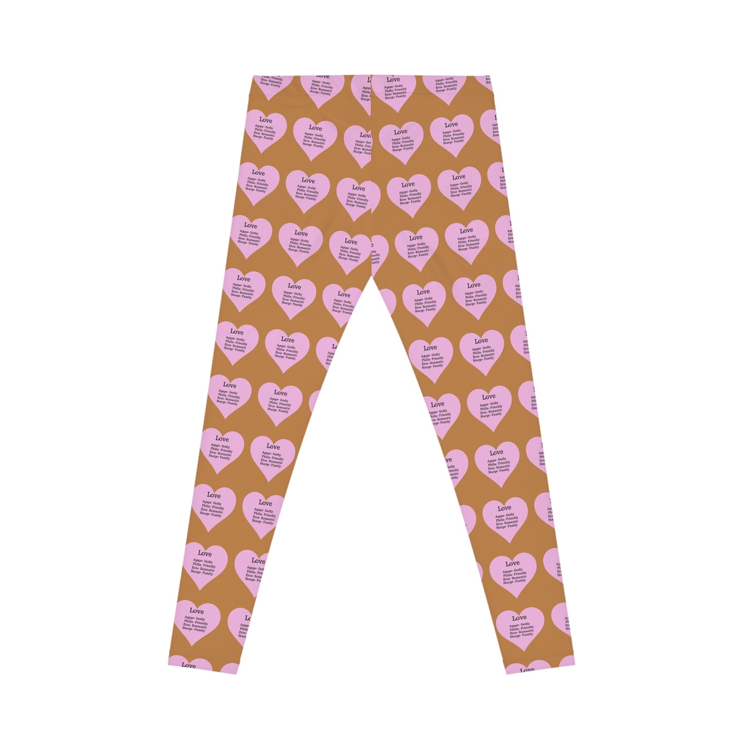 Playful Pink Heart Print Women's Casual Leggings (Light Brown)