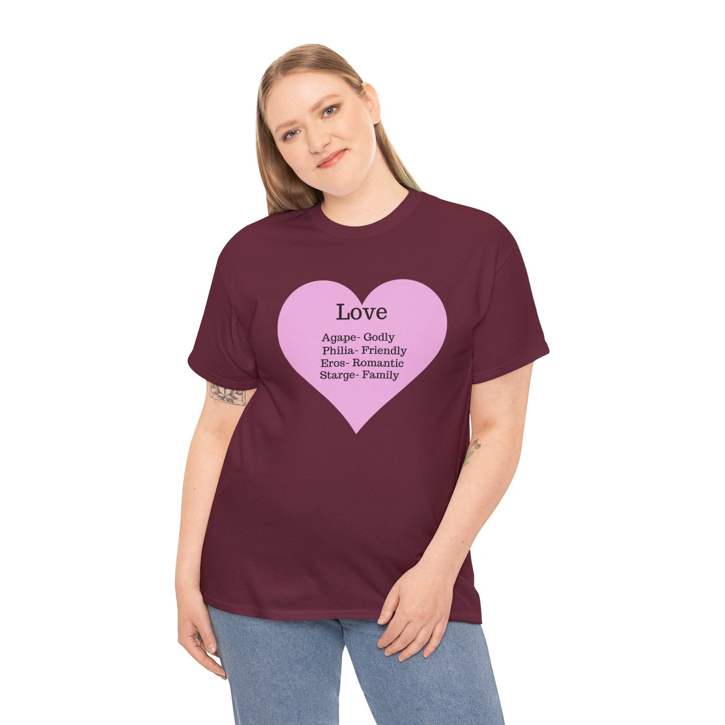 Unisex Love Heart Heavy Cotton T-Shirt - Comfortable Classic Fit Apparel