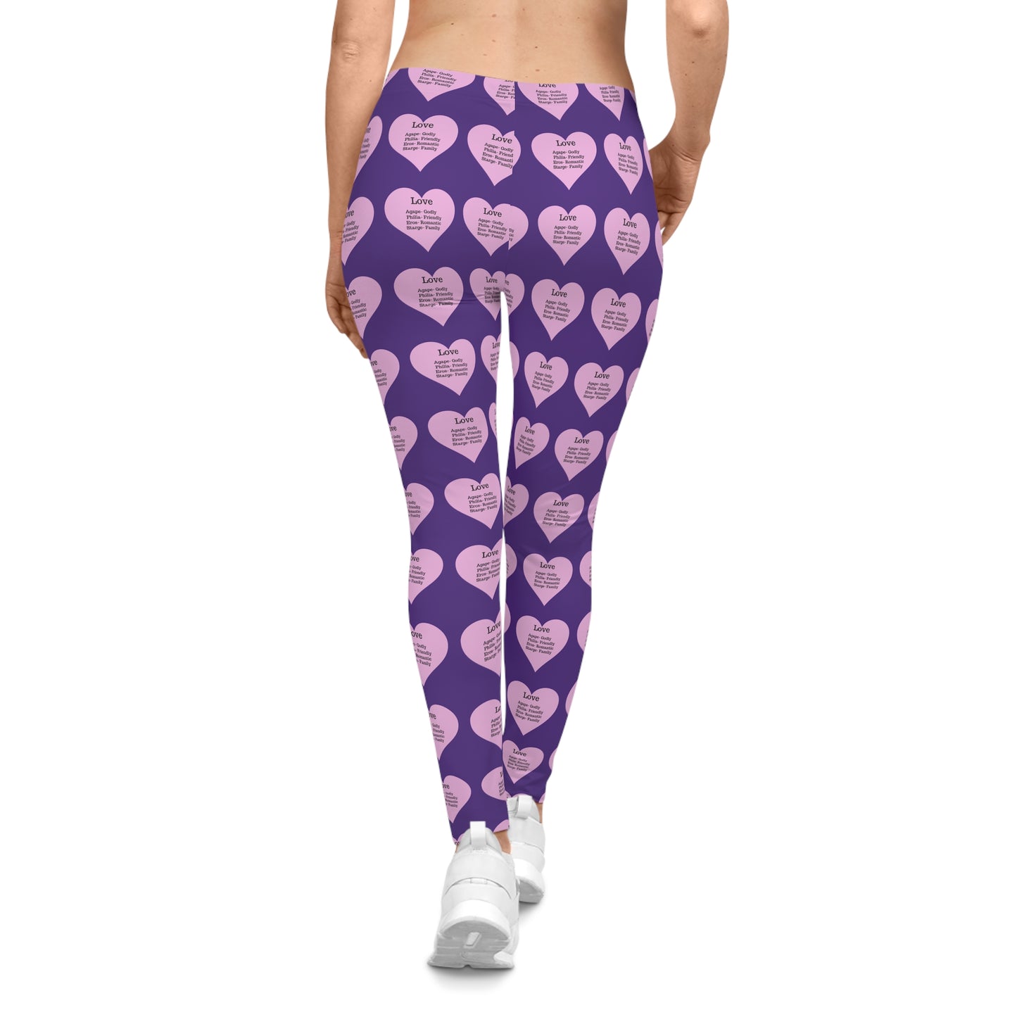Playful Pink Heart Print Women's Casual Leggings (Purple)