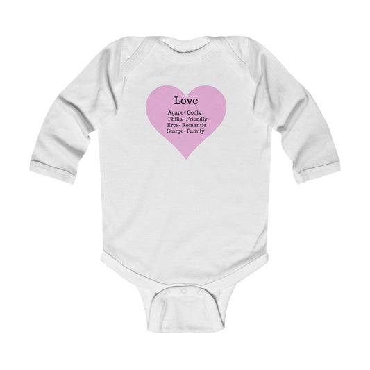 Types of Love Heart Long Sleeve Baby Bodysuit