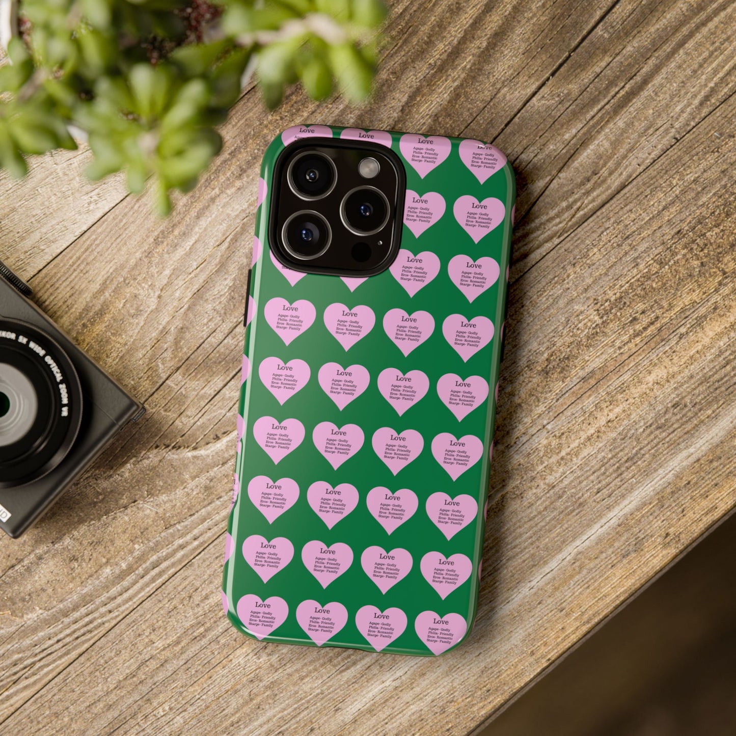Hearts-A-Flutter Phone Case (iPhone, Google Pixel)(Dark green)