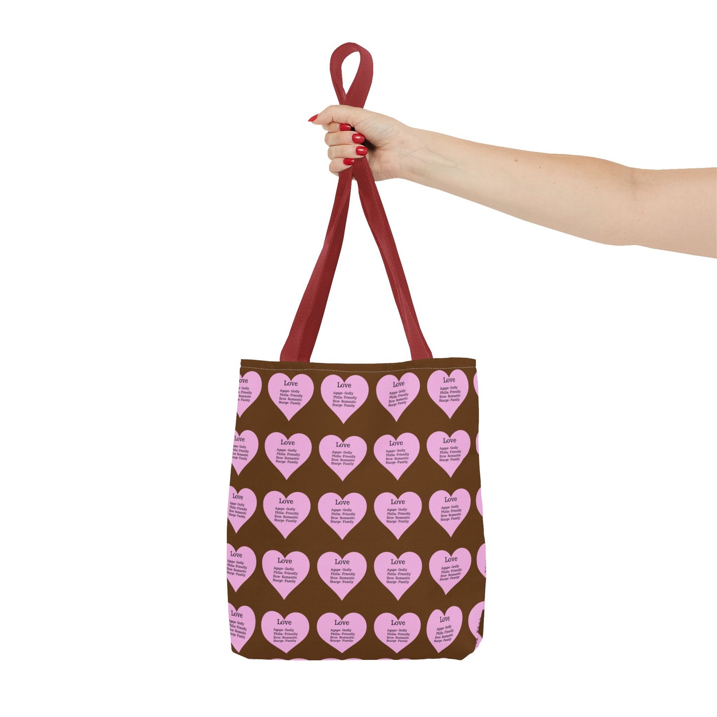 Pink Hearts Tote Bag (Brown)