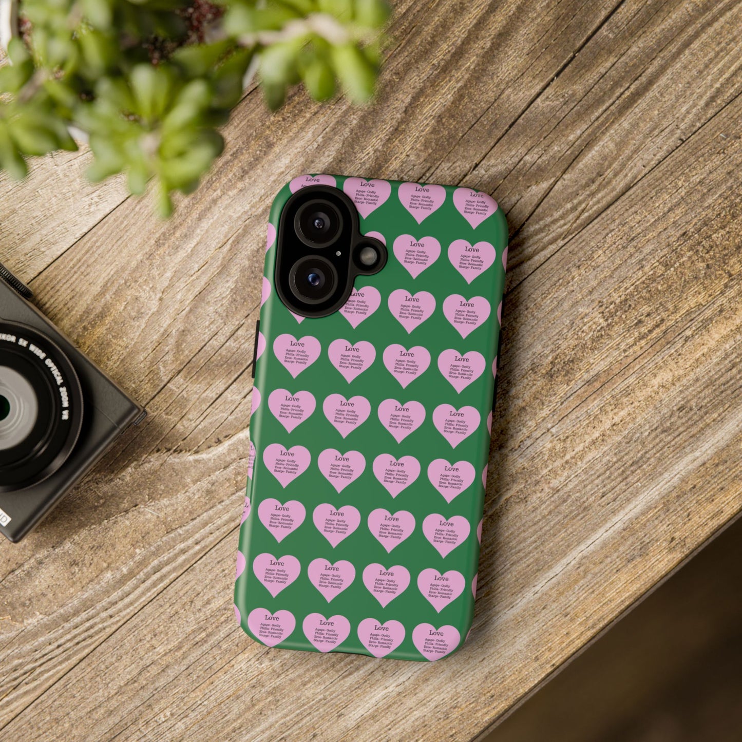 Hearts-A-Flutter Phone Case (iPhone, Google Pixel)(Dark green)