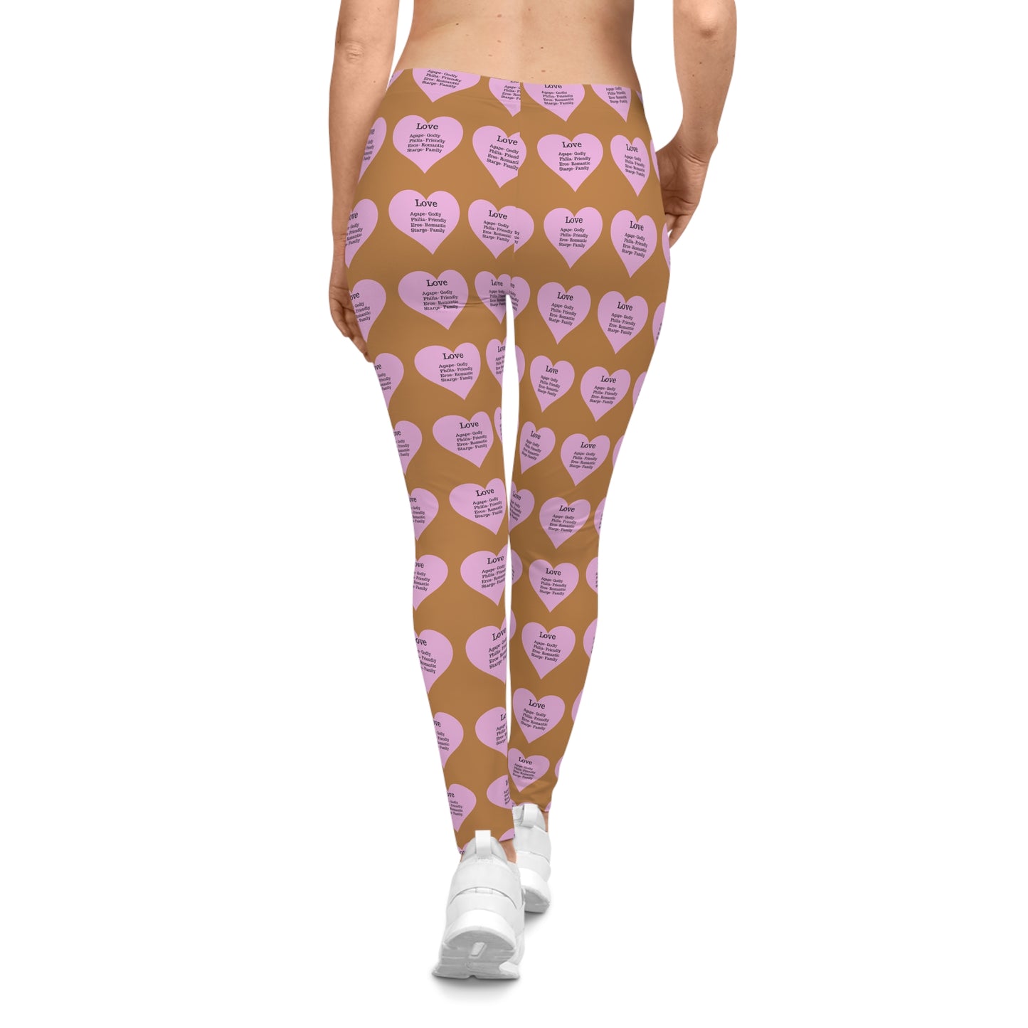 Playful Pink Heart Print Women's Casual Leggings (Light Brown)