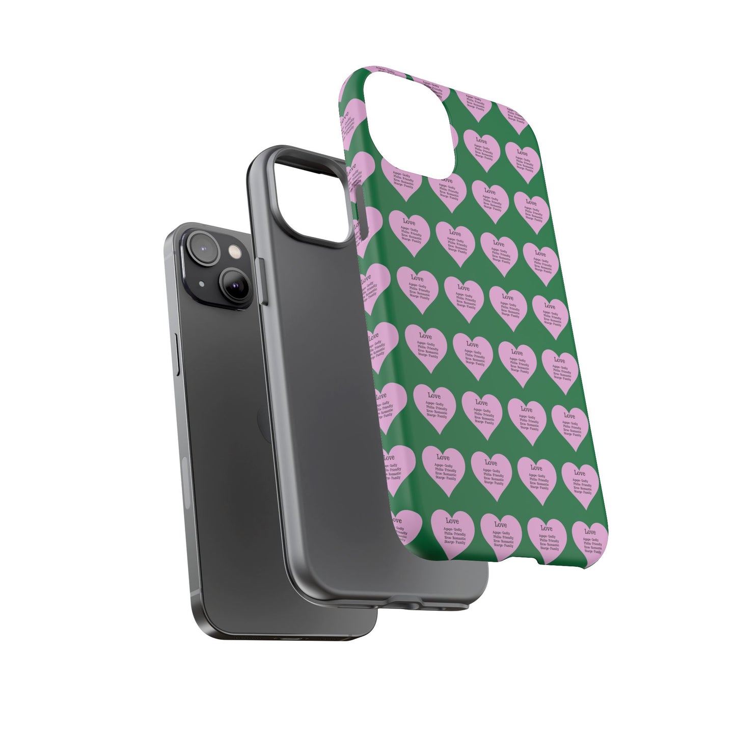 Hearts-A-Flutter Phone Case (iPhone, Google Pixel)(Dark green)