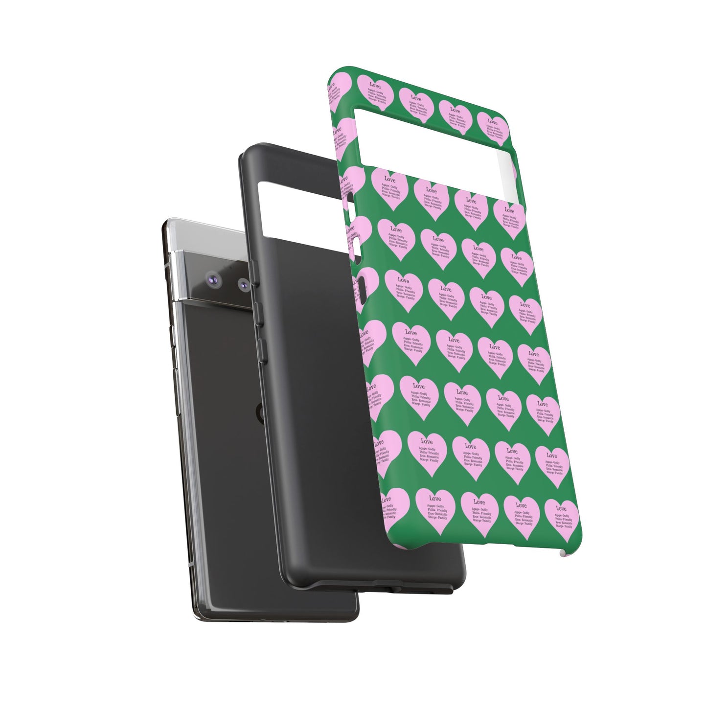 Hearts-A-Flutter Phone Case (iPhone, Google Pixel)(Dark green)
