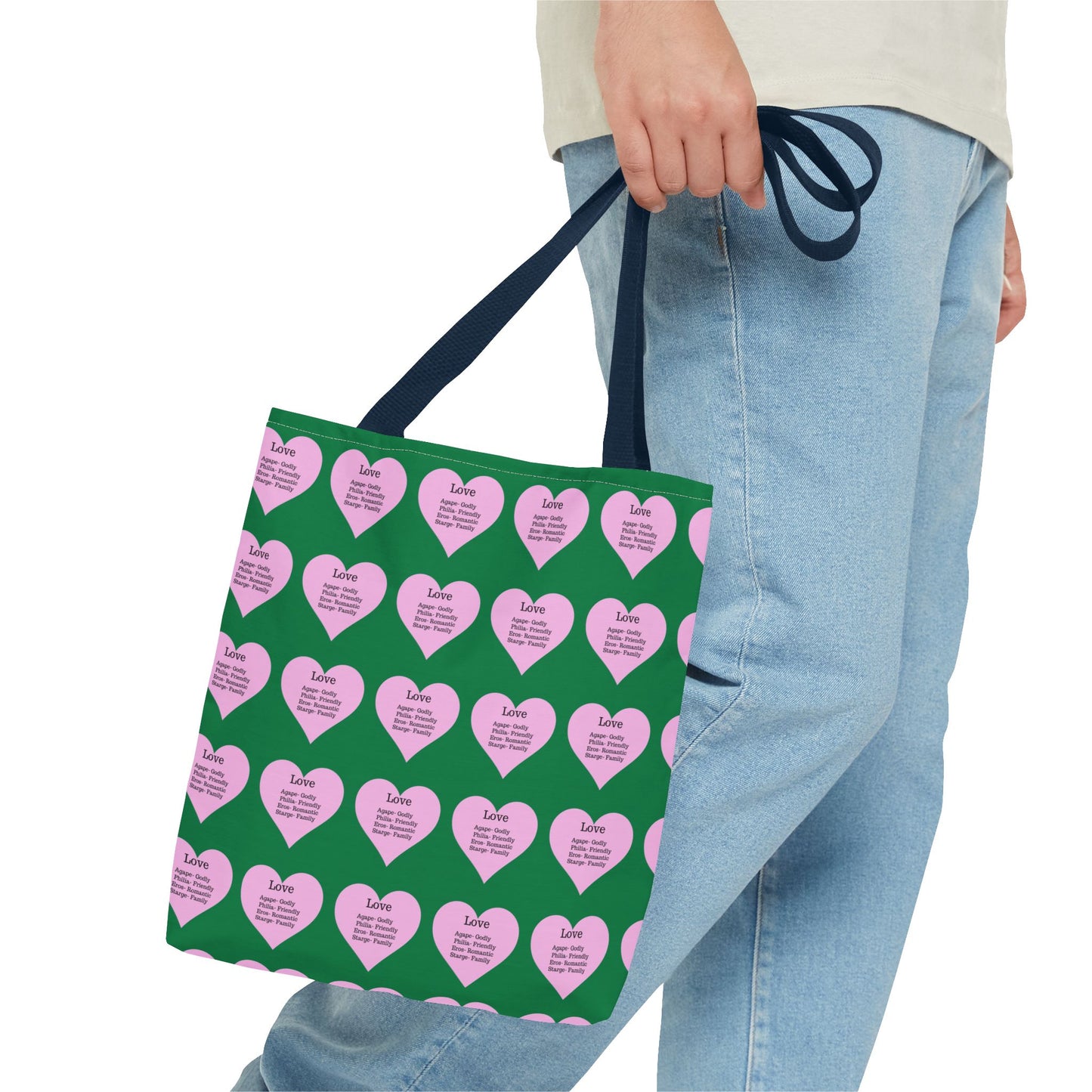 Pink Hearts Tote Bag (Dark green)