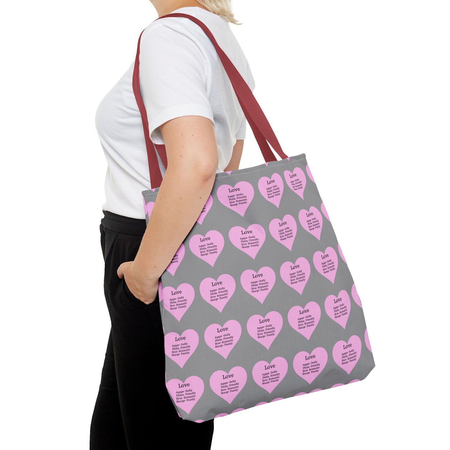 Pink Hearts Tote Bag (Grey)