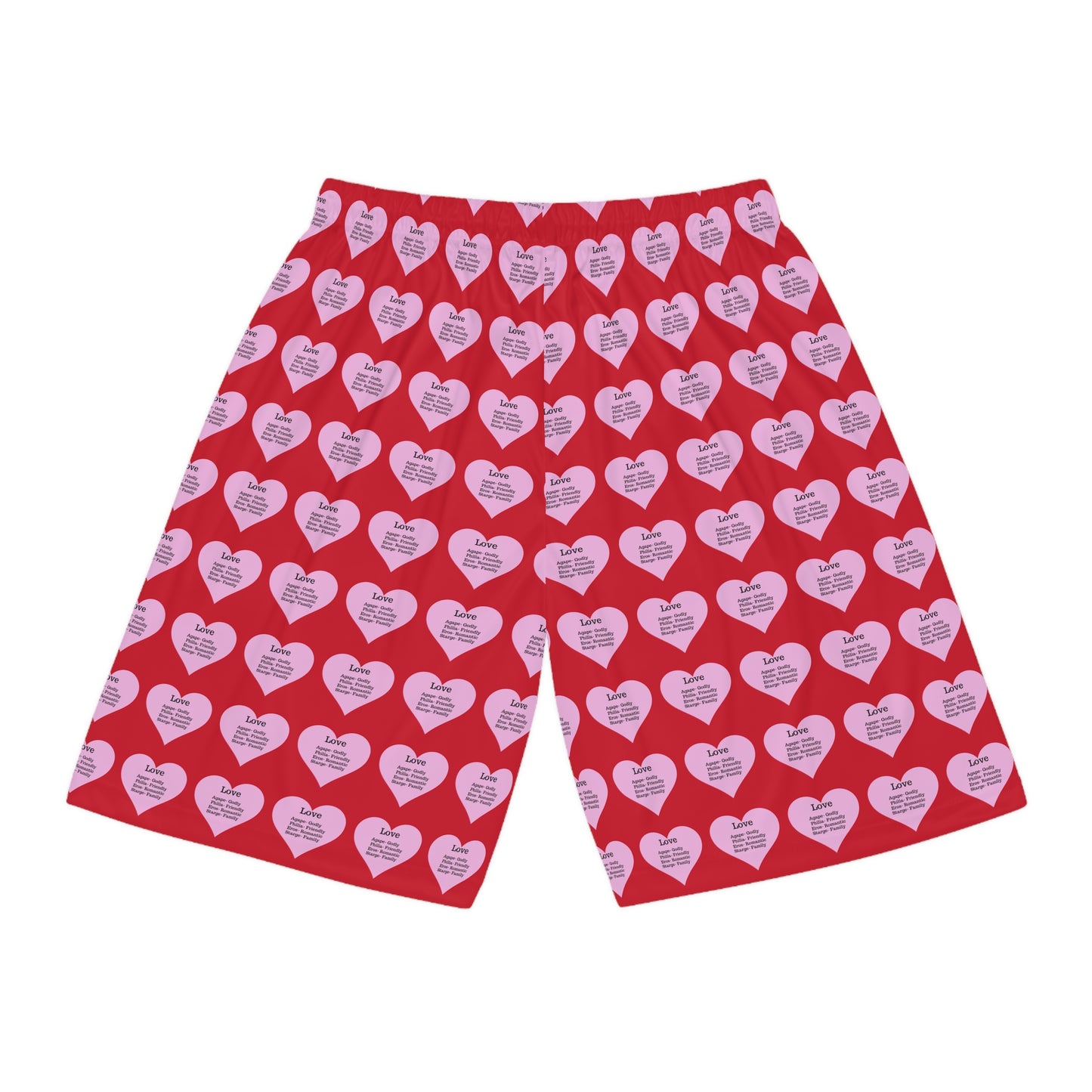 Love Heart All-Over-Print Basketball Shorts (Dark Red)