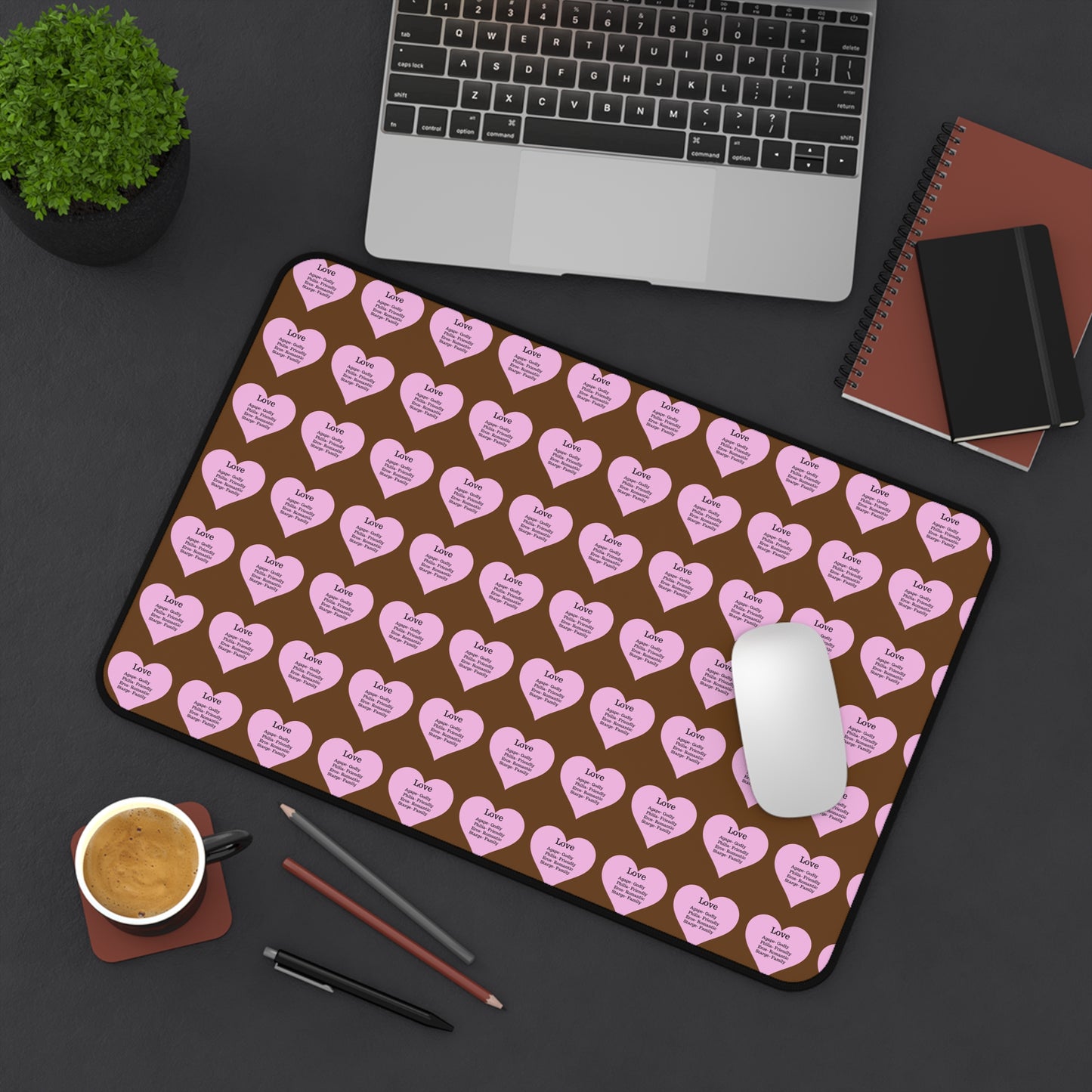 Love Hearts Desk Mat (Brown)