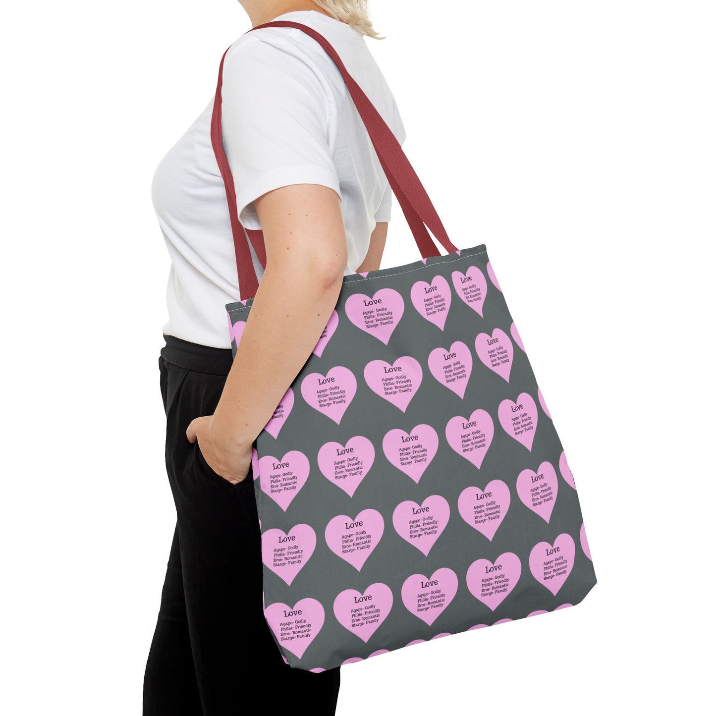 Pink Hearts Tote Bag (Dark grey)