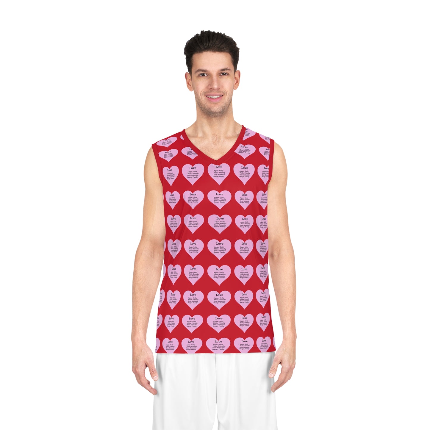 Love Heart All-Over-Print Basketball Jersey (Dark Red)