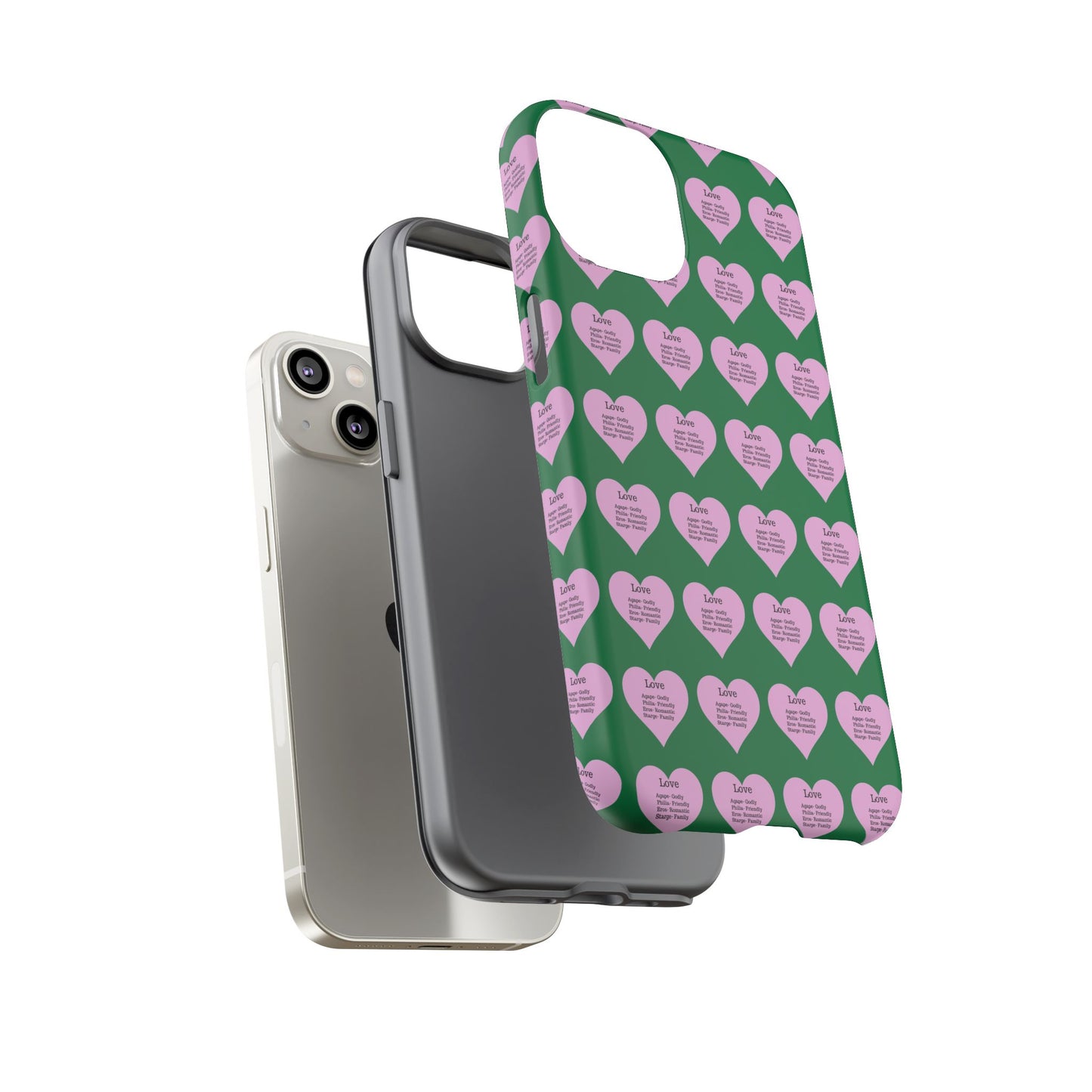 Hearts-A-Flutter Phone Case (iPhone, Google Pixel)(Dark green)