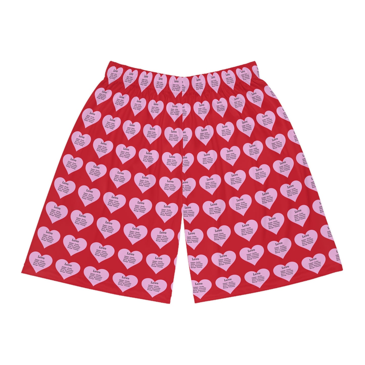 Love Heart All-Over-Print Basketball Shorts (Dark Red)