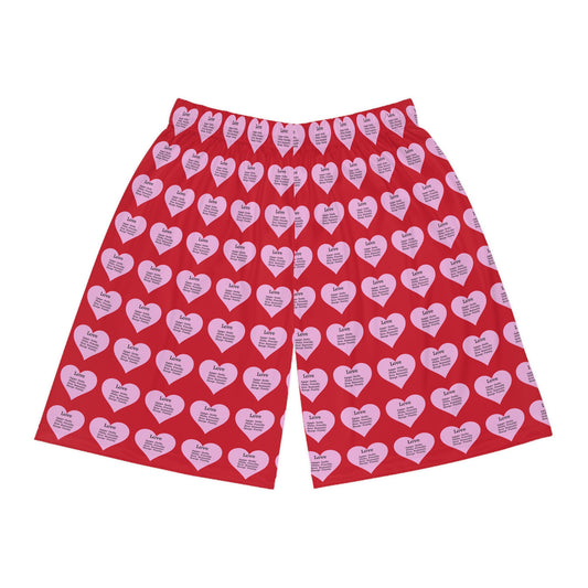Love Heart All-Over-Print Basketball Shorts (Dark Red)