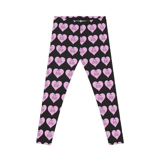 Playful Pink Heart Print Women's Casual Leggings (Black)