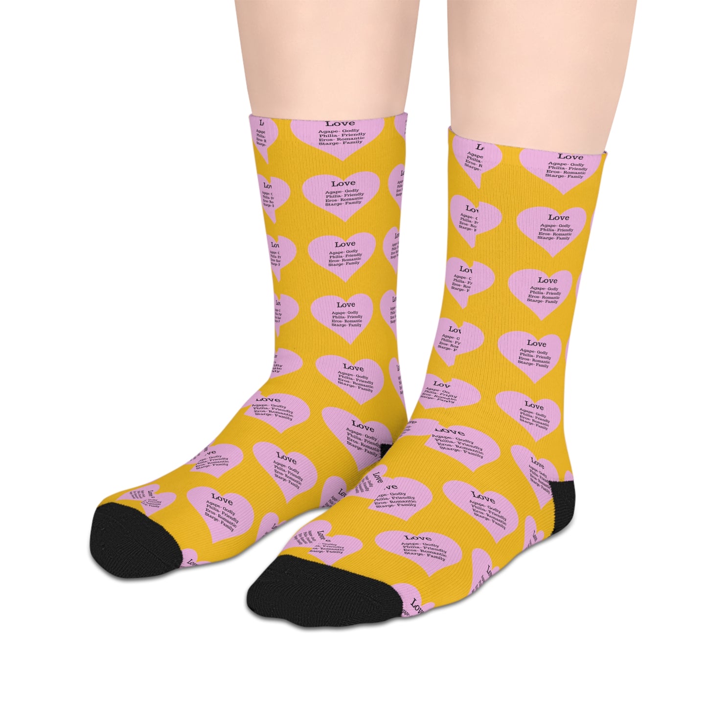 The Love Hearts Mid-Length Socks (Yellow)