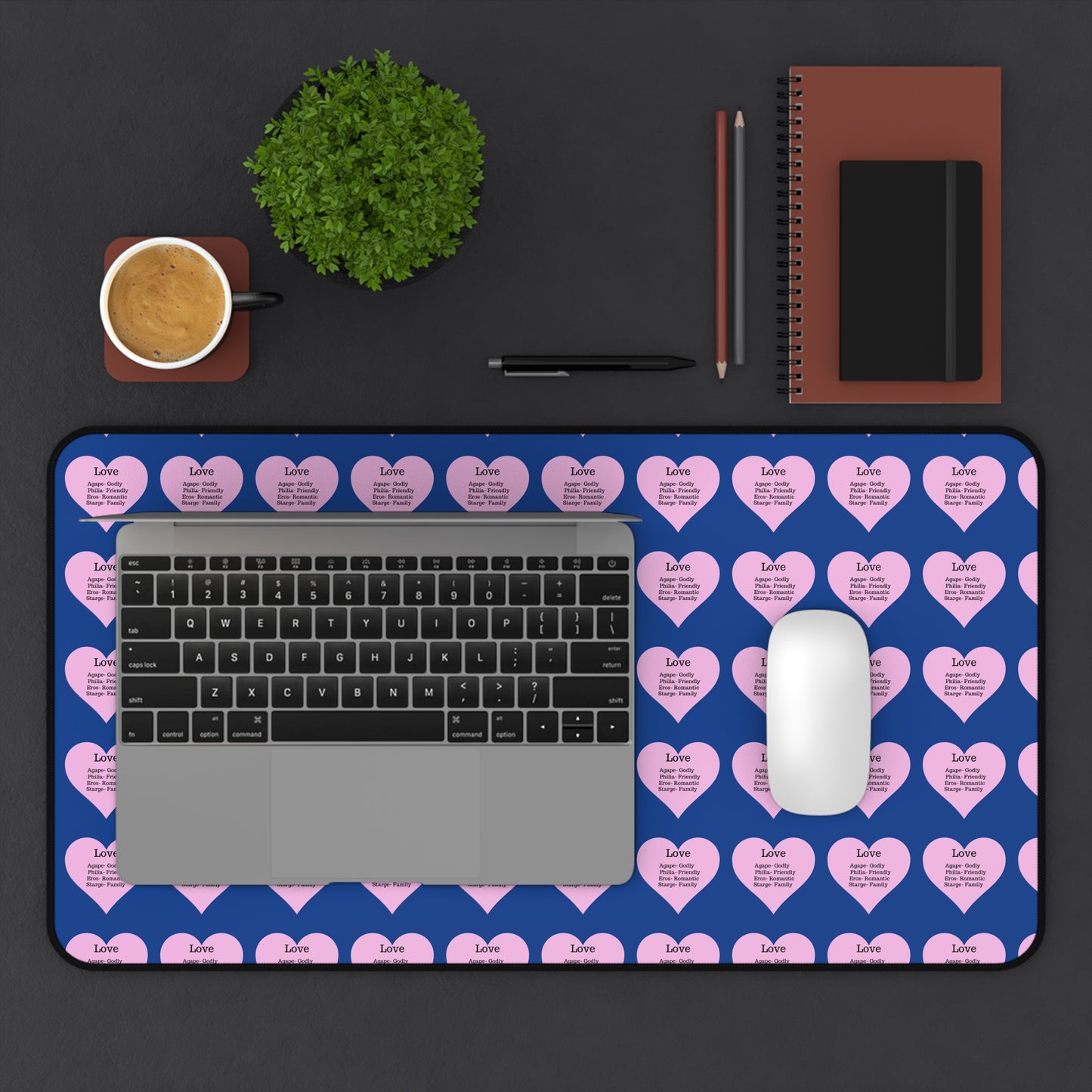 Love Hearts Desk Mat (Dark blue)