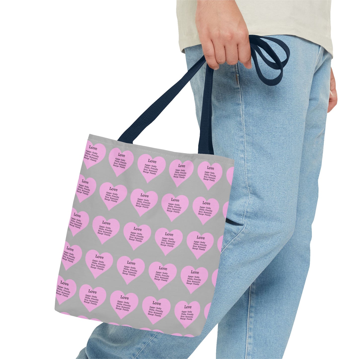 Pink Hearts Tote Bag (Light grey)